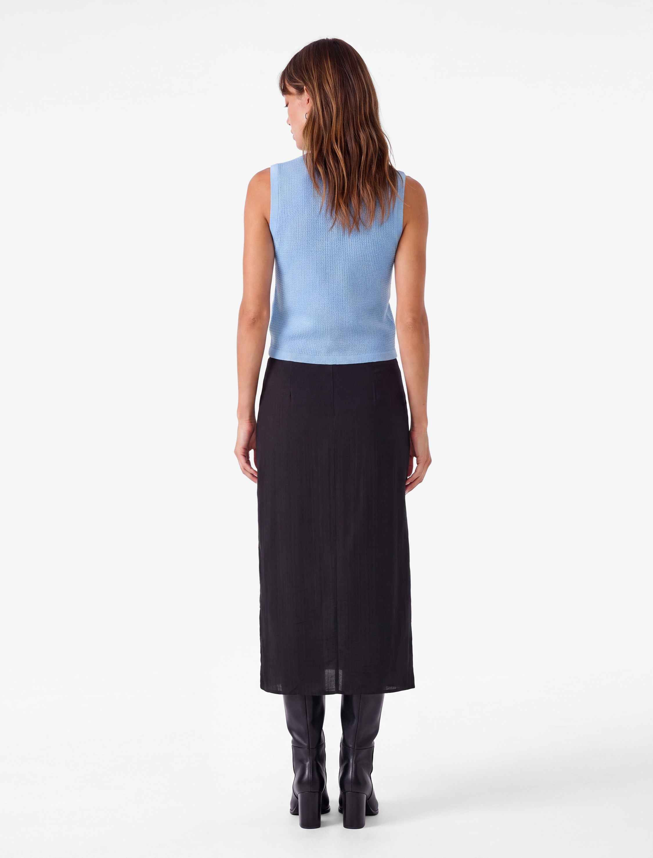   Slim Fit Viskon Kruvaze Yırtmaç Detaylı Midi Etek