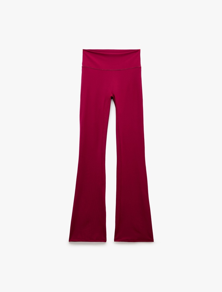  Yüksek Bel Slim Fit Dikiş Detaylı Spor İspanyol Paça Tayt