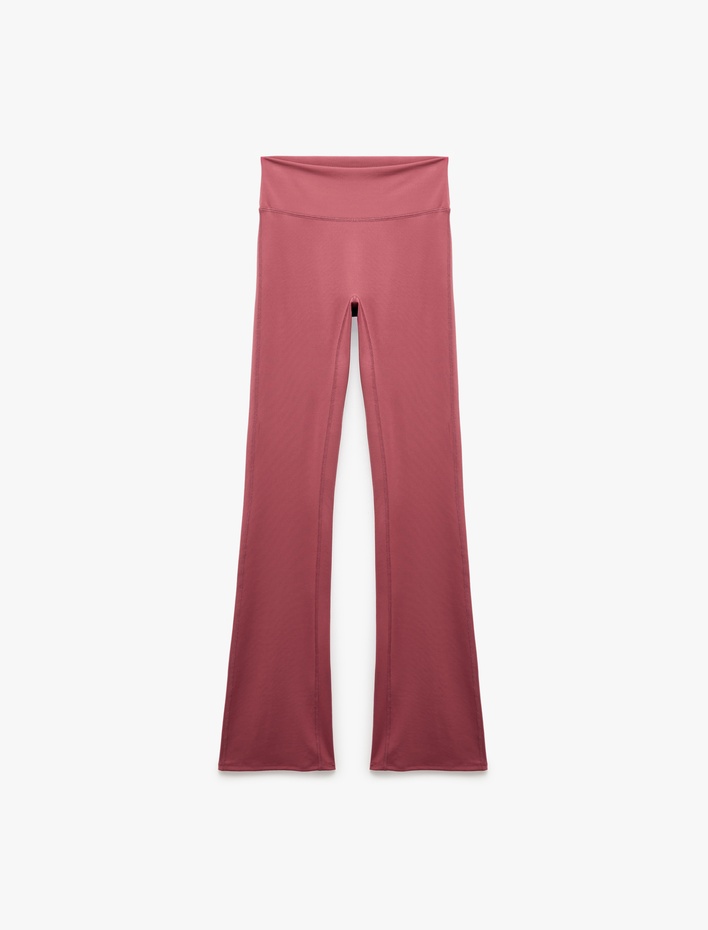  Yüksek Bel Slim Fit Dikiş Detaylı Spor İspanyol Paça Tayt