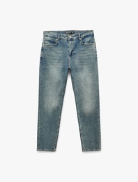 Pamuklu Normal Bel Cepli Düz Paça Denim Pantolon - Tapered Jeans