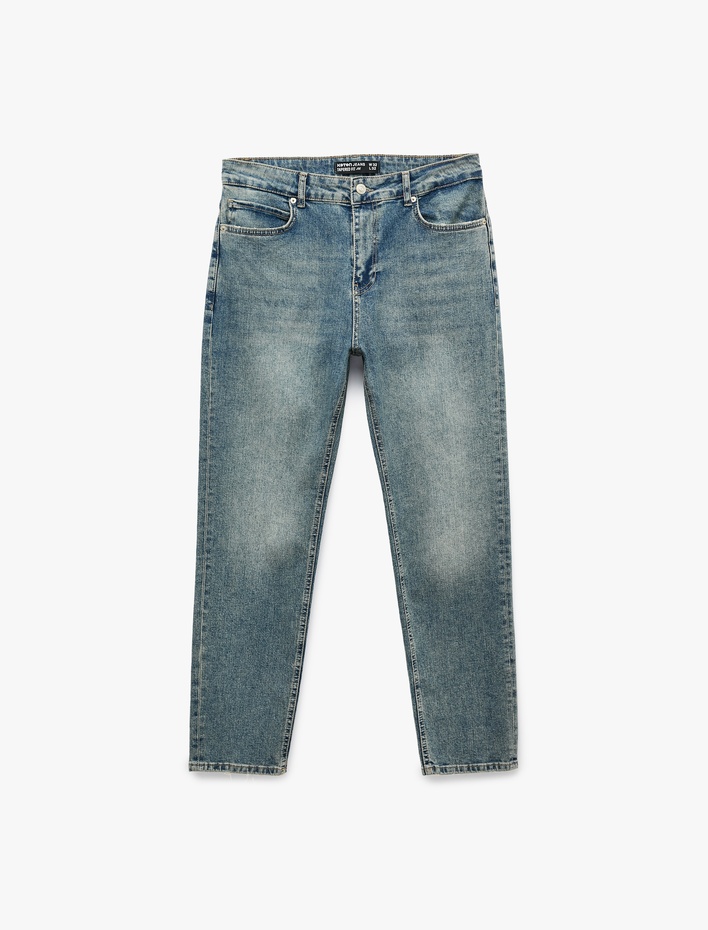  Pamuklu Normal Bel Cepli Düz Paça Denim Pantolon - Tapered Jeans