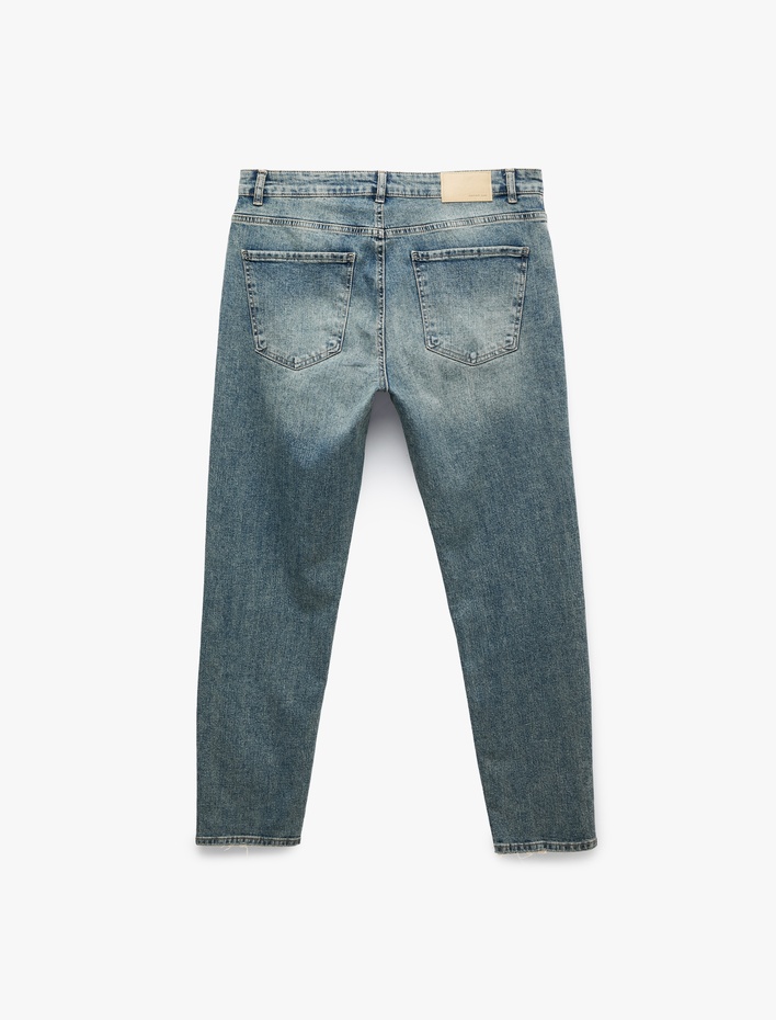  Pamuklu Normal Bel Cepli Düz Paça Denim Pantolon - Tapered Jeans