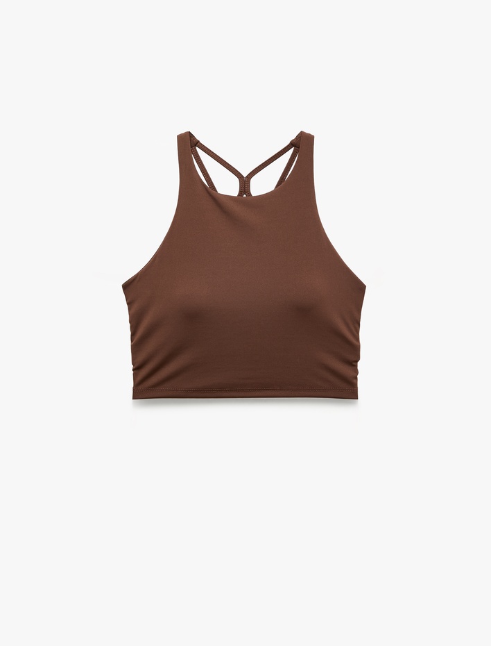  Slim Fit İp Askılı Kolsuz Sırt Detaylı Kaplı Sporcu Sütyeni
