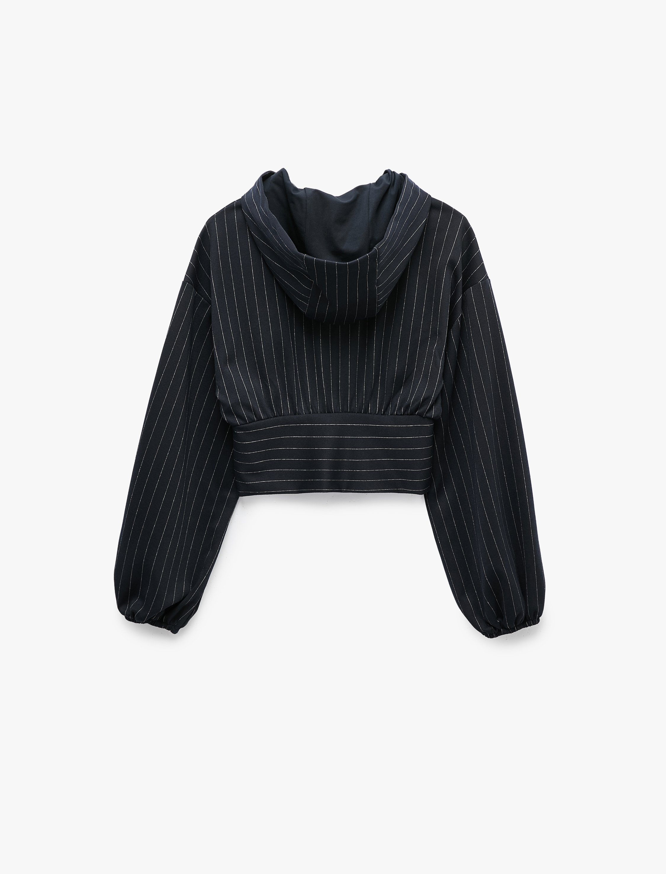   Slim Fit Uzun Kollu Fermuarlı Çizgili Kapüşonlu Sweatshirt