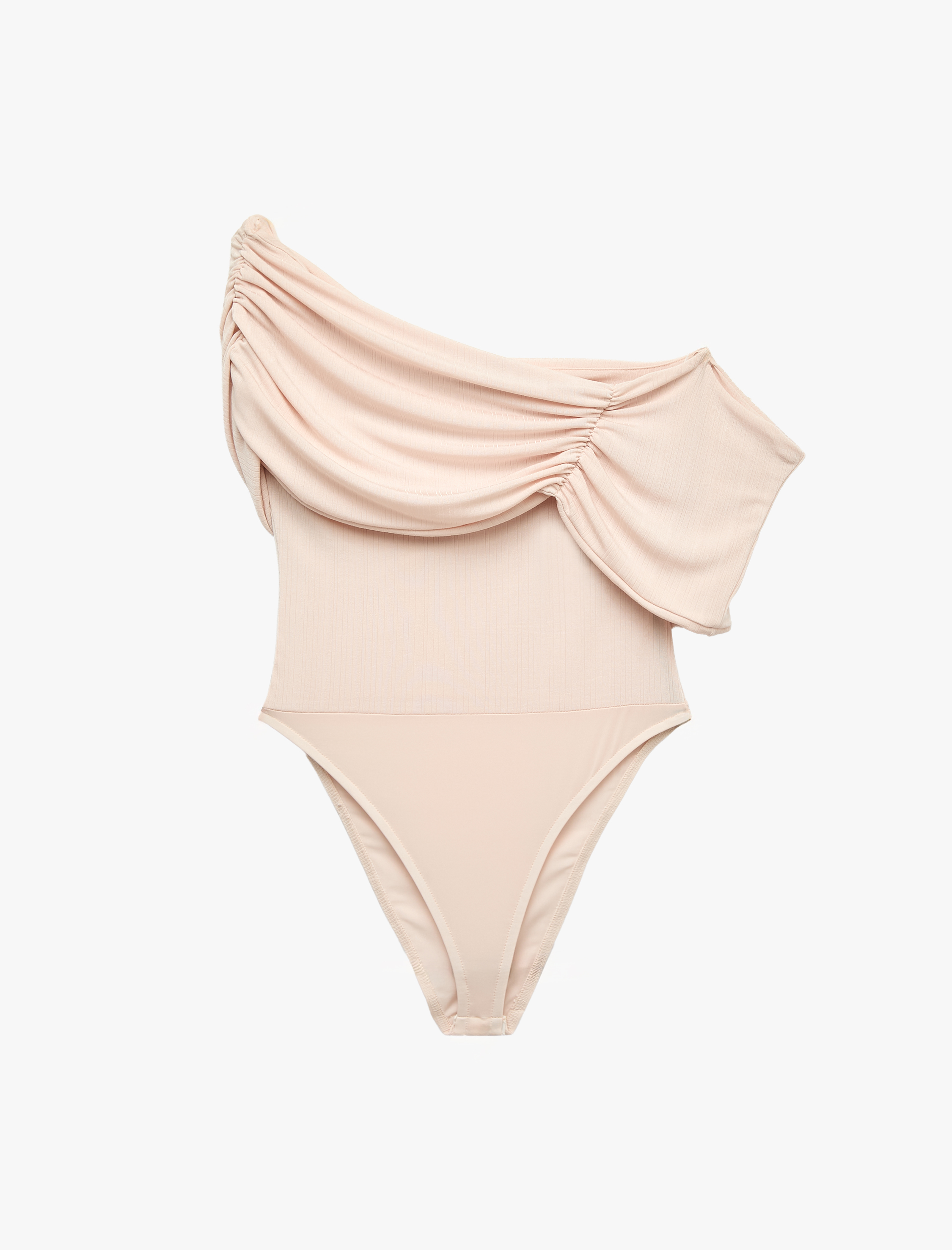   Drapeli Slim Fit Straplez Açık Omuz Bodysuit