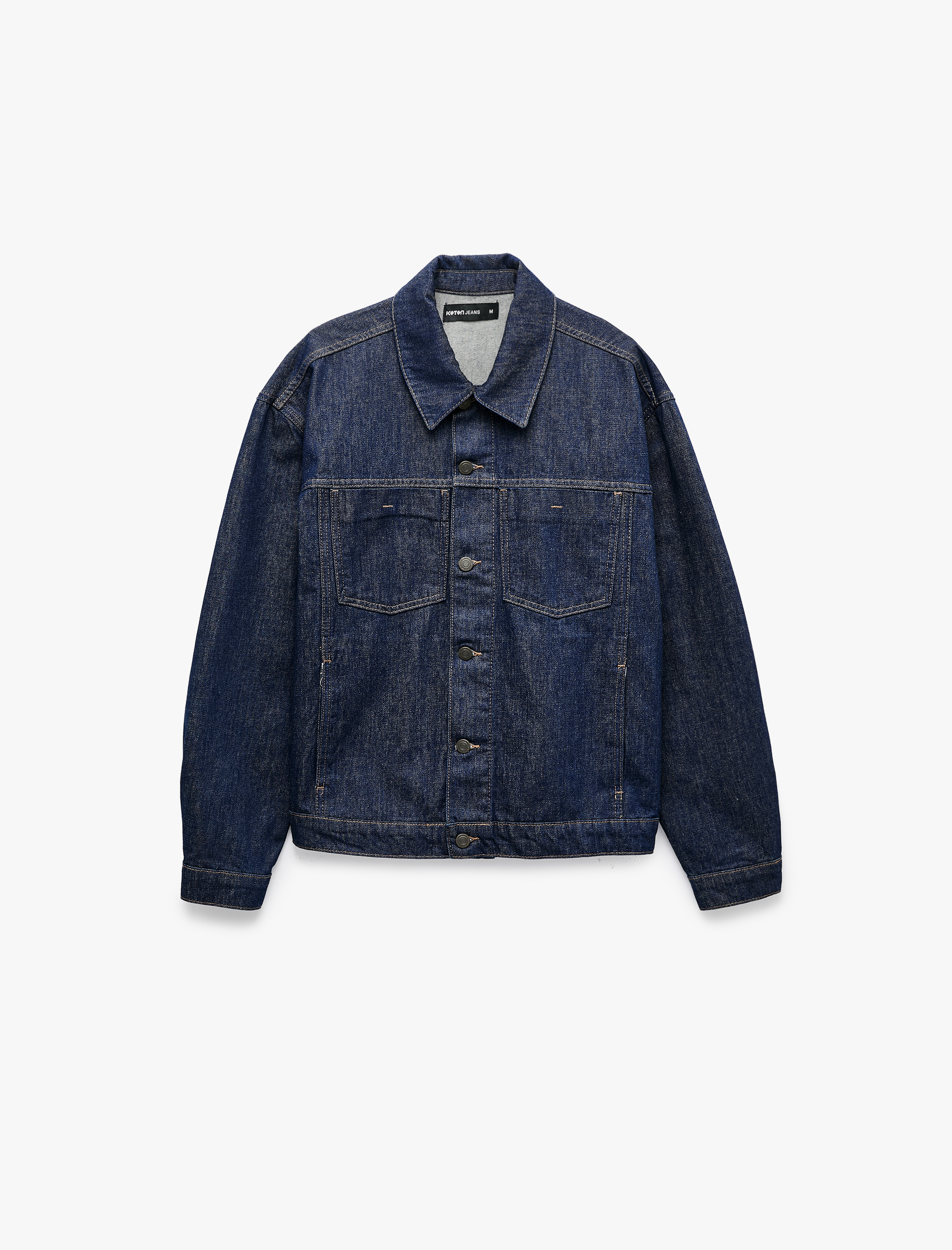   Rahat Kalıp Pamuklu Uzun Kollu Klasik Yaka Çift Cepli Düğmeli Denim Ceket