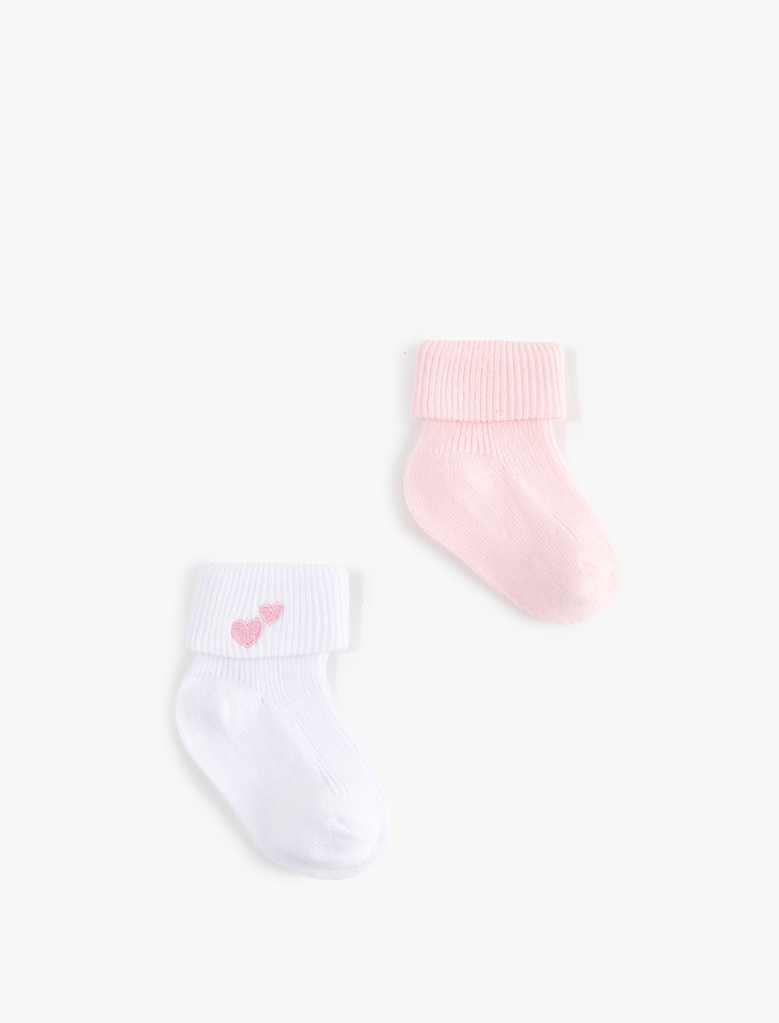 Kız Bebek Kalp Detaylı 2’li Pamuklu Çorap Seti