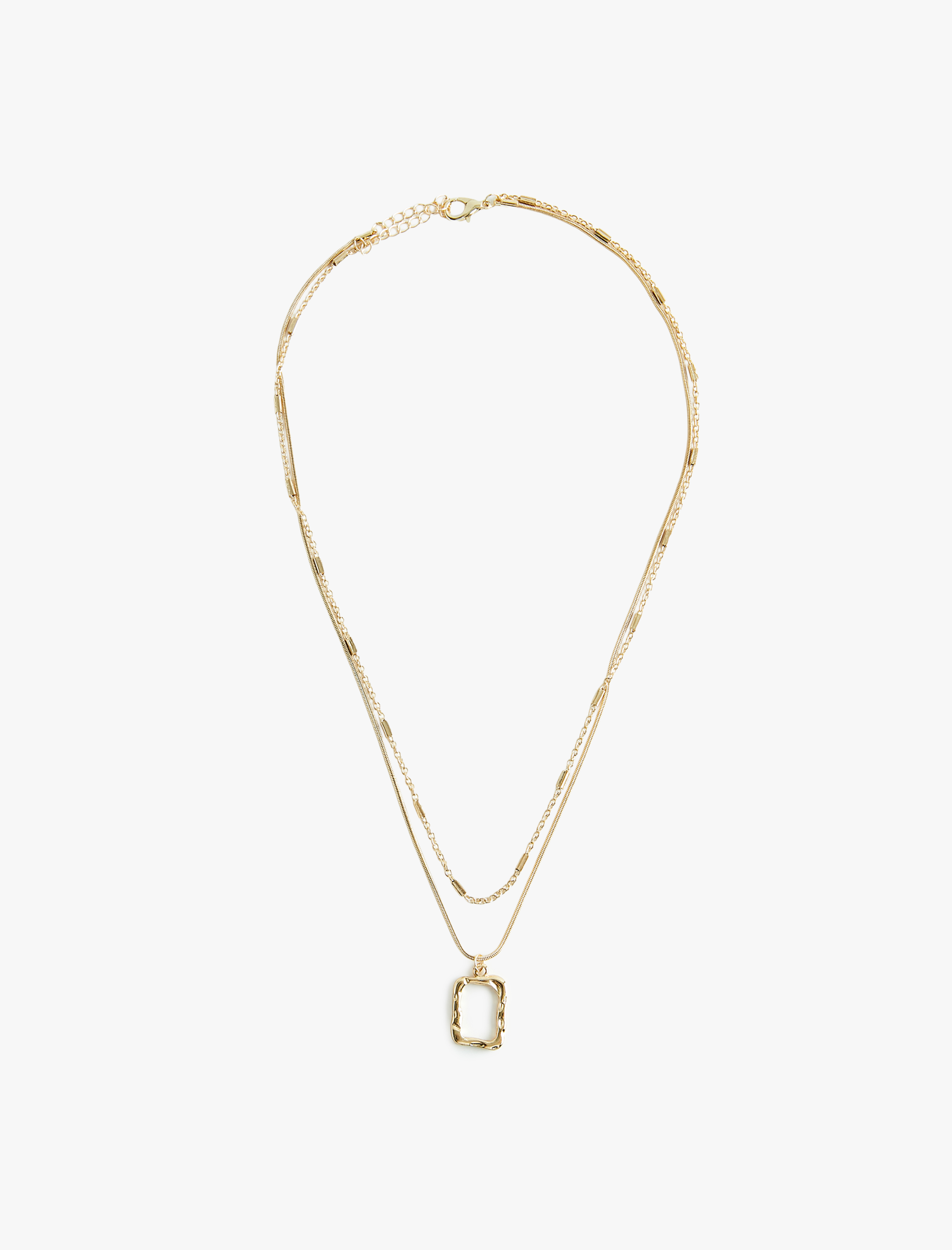  Kadın Geometrik Charm Detaylı Kolye Çift Sıra