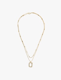 Geometrik Charm Detaylı Kolye Çift Sıra