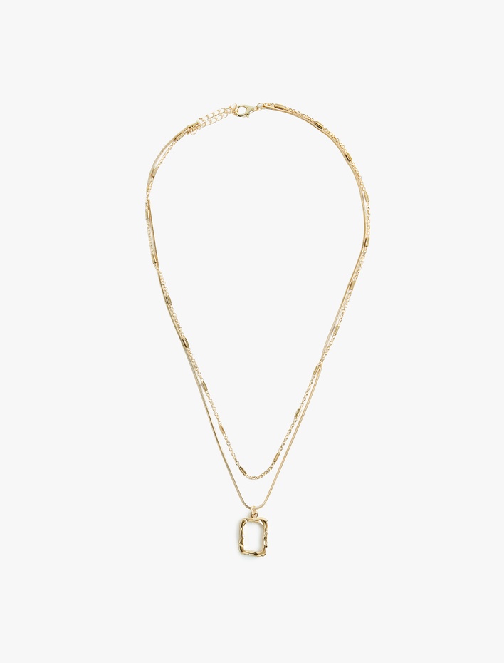 Kadın Geometrik Charm Detaylı Kolye Çift Sıra