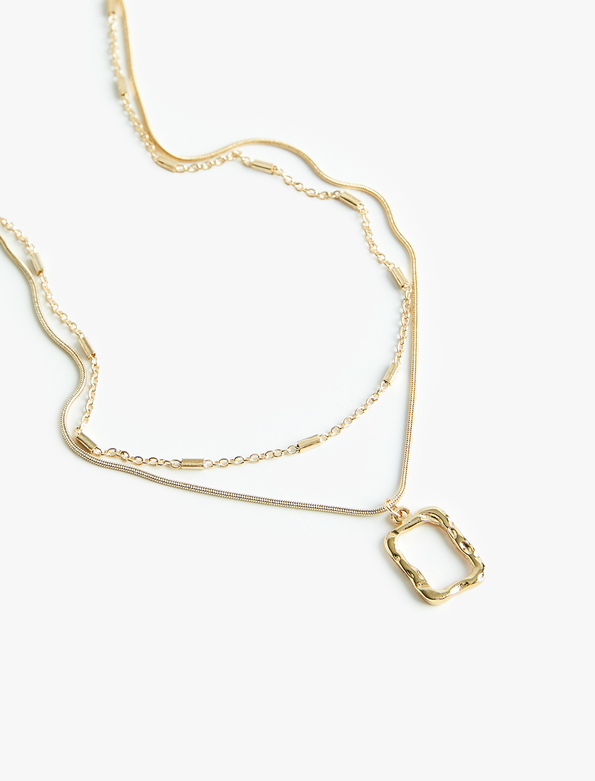  Kadın Geometrik Charm Detaylı Kolye Çift Sıra