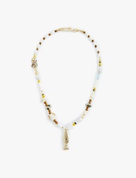 Balık Charm Detaylı Taşlı Kolye