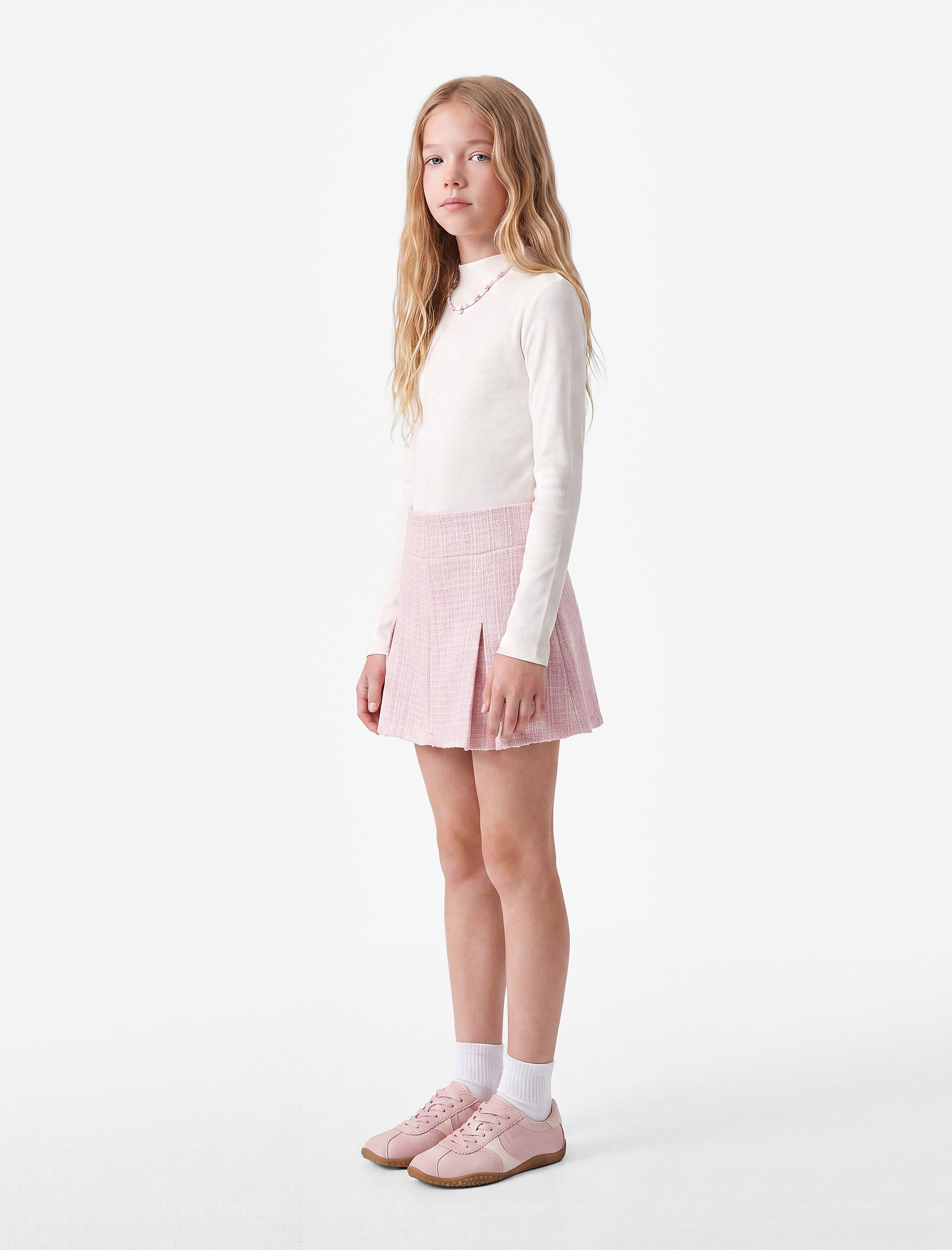  Kız Çocuk Dik Yaka Modal Karışımlı Uzun Kollu Slim Fit Tişört