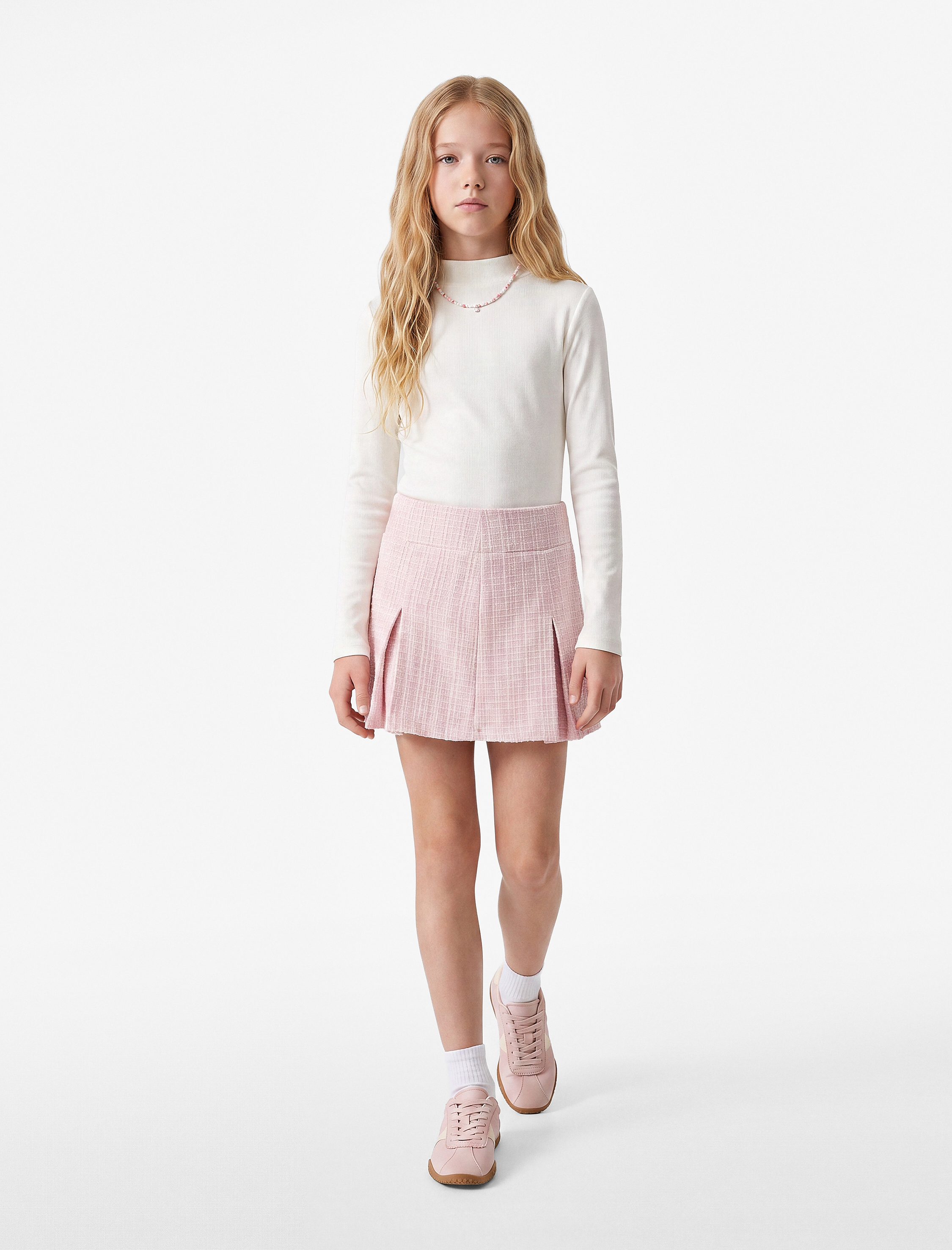  Kız Çocuk Dik Yaka Modal Karışımlı Uzun Kollu Slim Fit Tişört