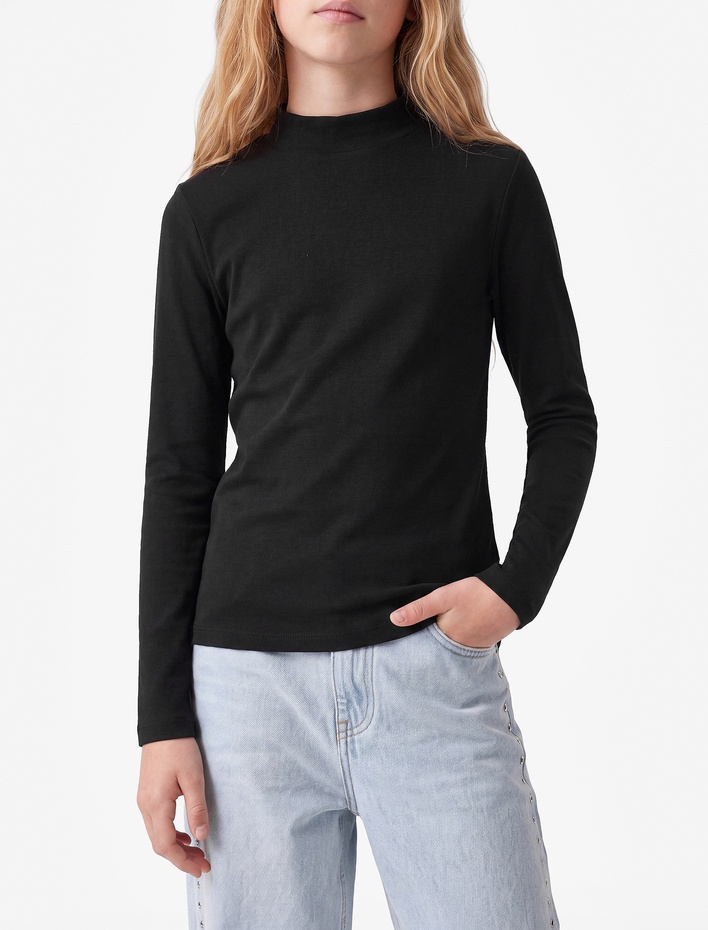 Kız Çocuk Dik Yaka Modal Karışımlı Uzun Kollu Slim Fit Tişört