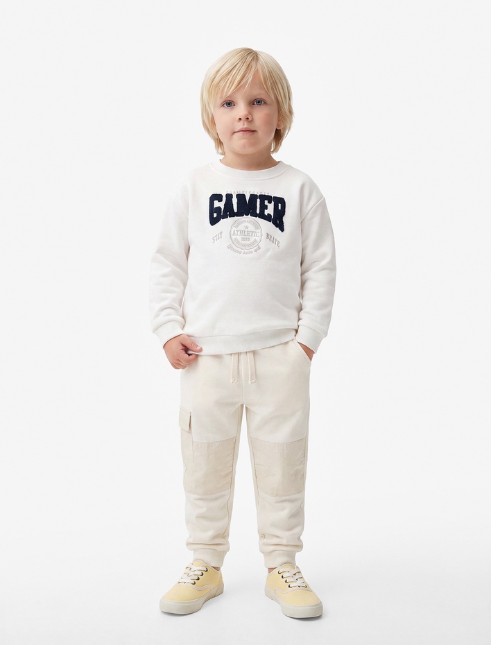 Erkek Bebek Şardonlu Uzun Kollu Bisiklet Yaka Nakışlı Sweatshirt