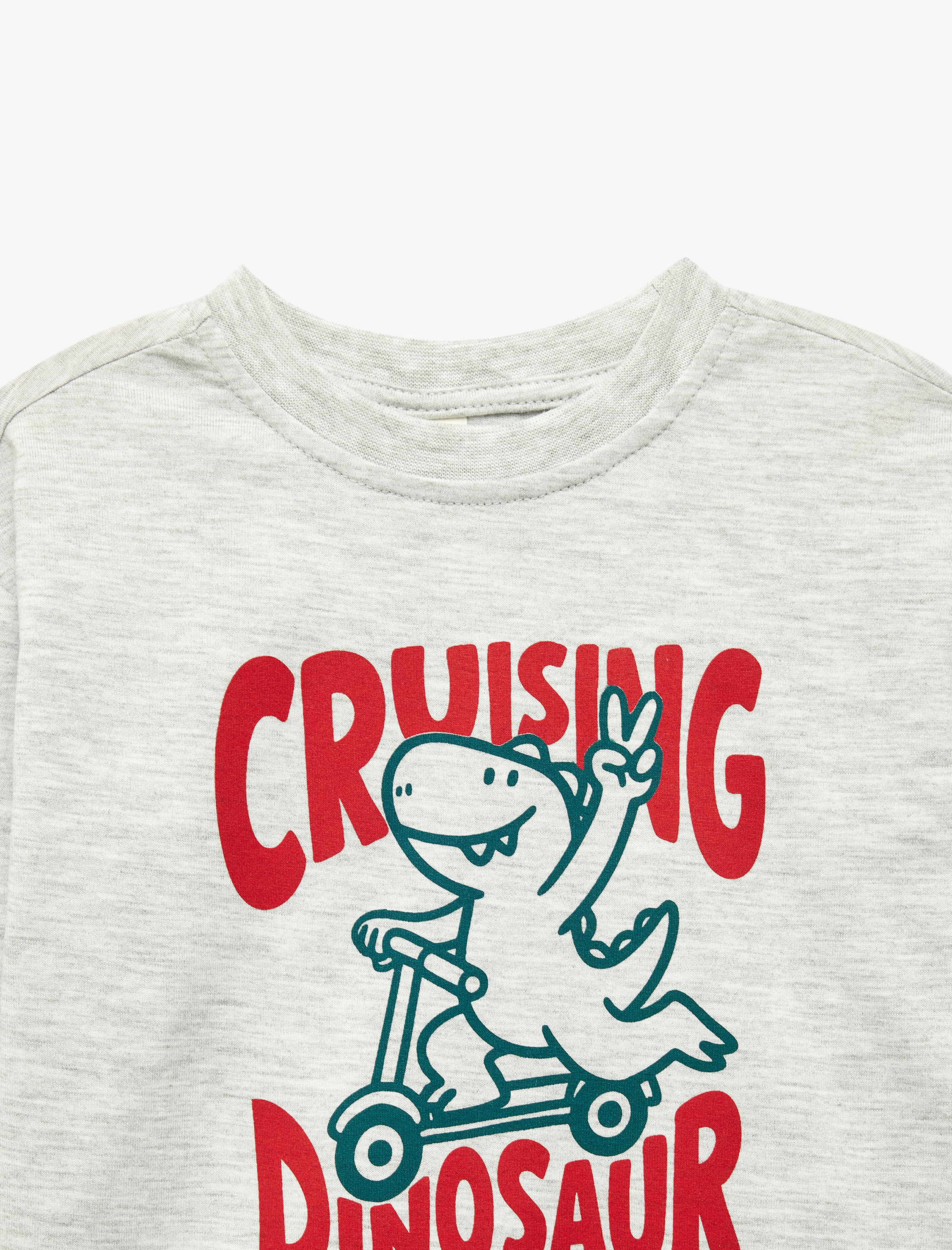  Erkek Bebek Uzun Kollu Bisiklet Yaka Dinozor Baskılı Tişört