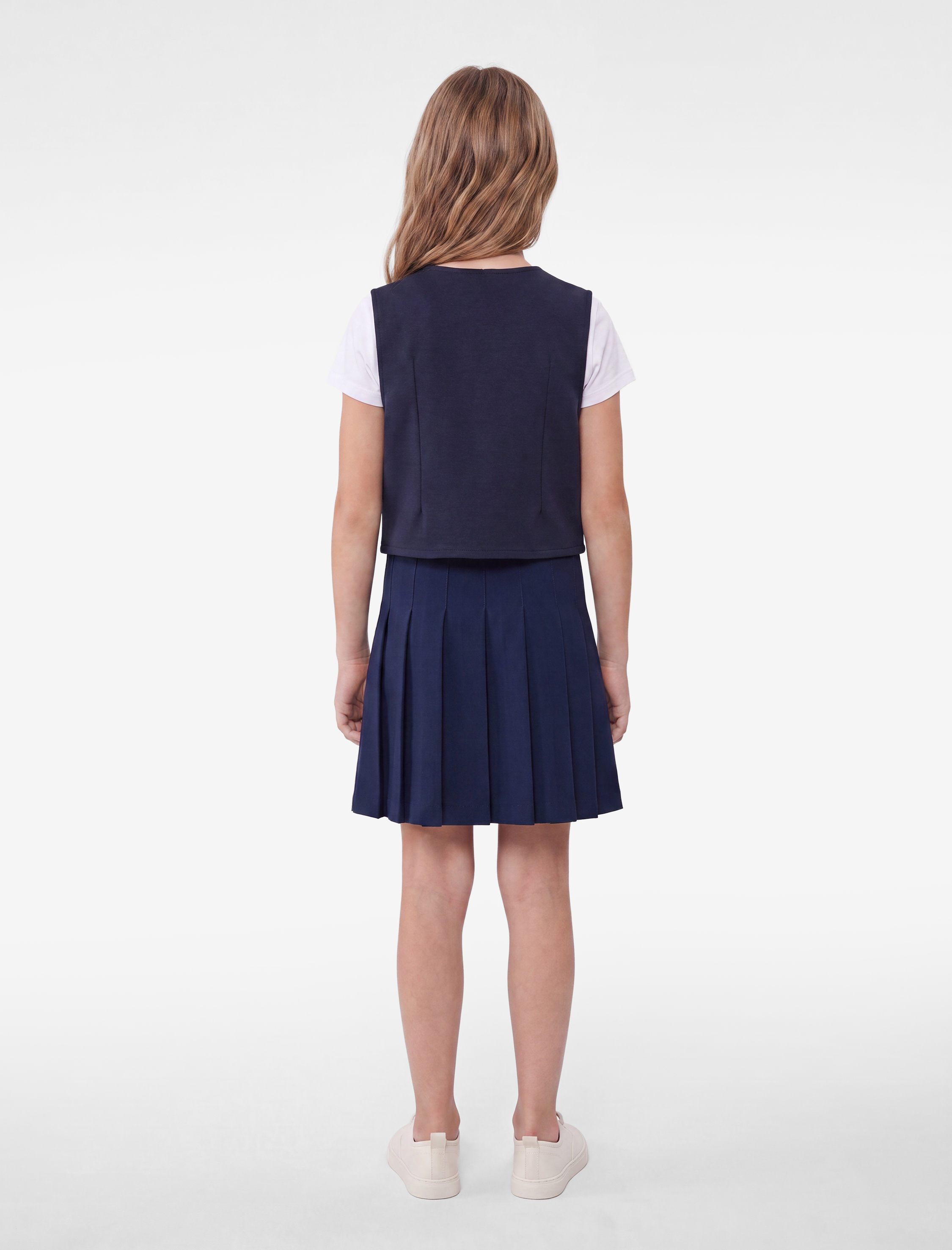  Kız Çocuk V Yaka Kolsuz Düğmeli Crop Bluz