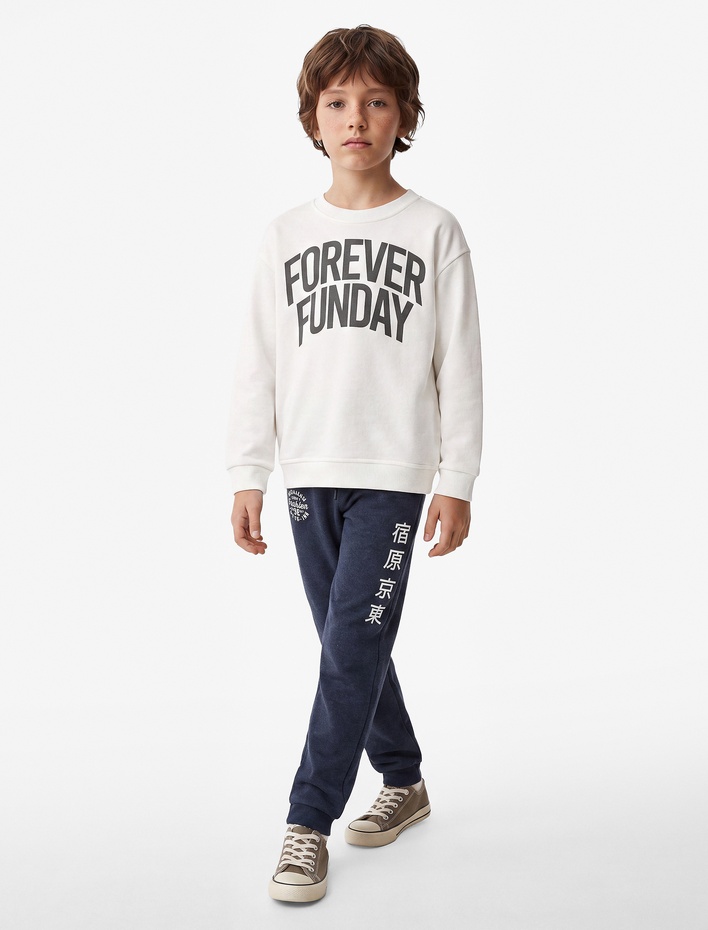 Erkek Çocuk Baskılı Uzun Kollu Bisiklet Yaka Oversize Sweatshirt