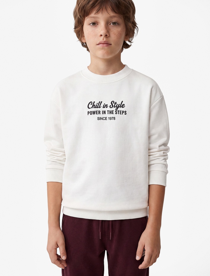 Erkek Çocuk Pamuklu Uzun Kollu Bisiklet Yaka Baskılı Sweatshirt