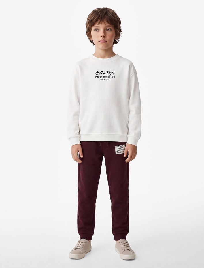 Erkek Çocuk Pamuklu Uzun Kollu Bisiklet Yaka Baskılı Sweatshirt