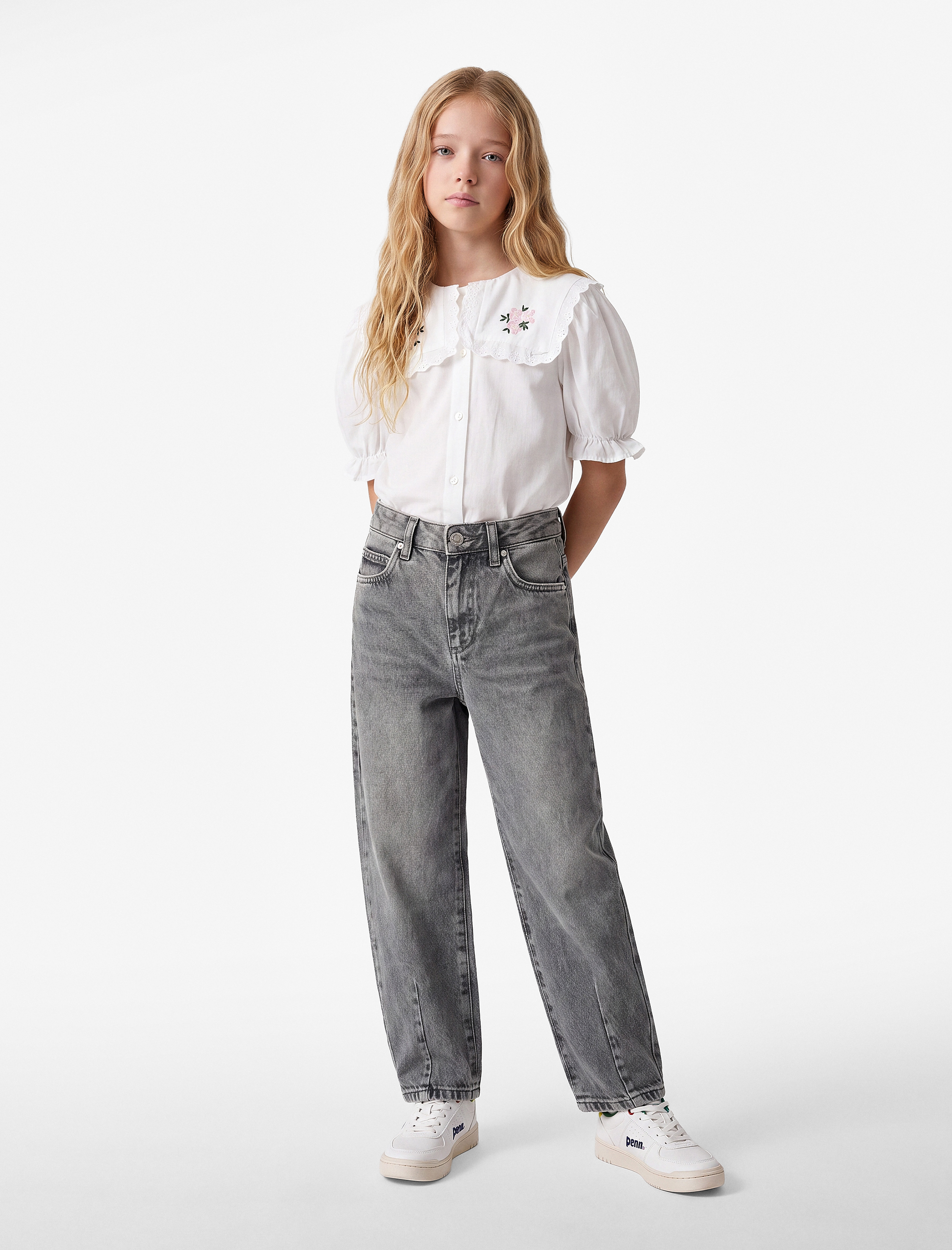  Kız Çocuk Pamuklu Loose Fit Denim Pantolon