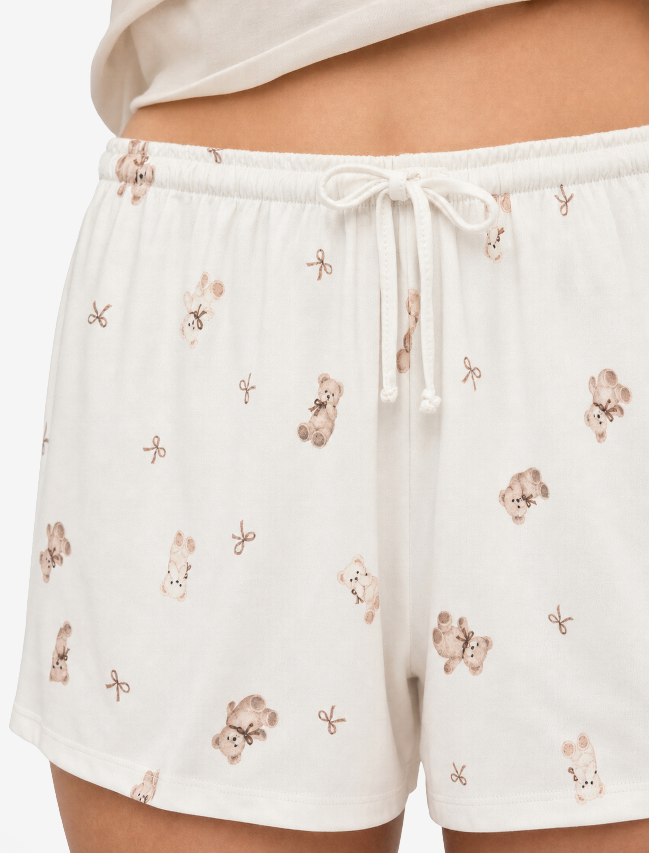   Dantel Detaylı Rahat Kesim Ayıcık Baskılı Şort Pijama Altı