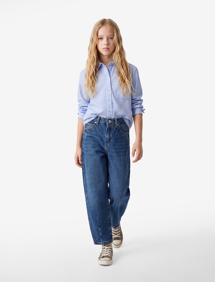 Kız Çocuk Pamuklu Loose Fit Denim Pantolon