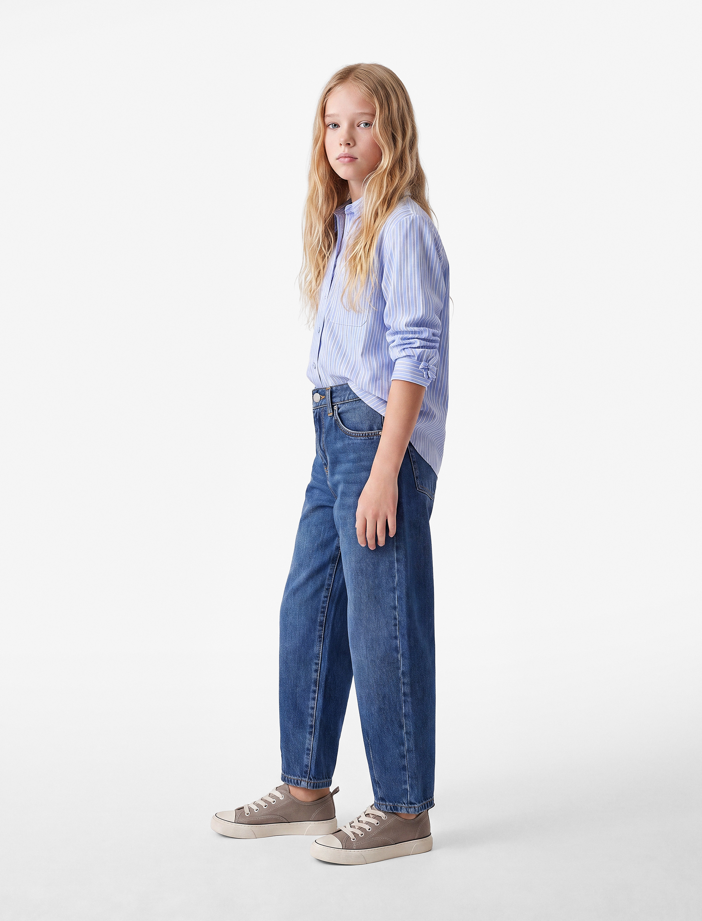  Kız Çocuk Pamuklu Loose Fit Denim Pantolon