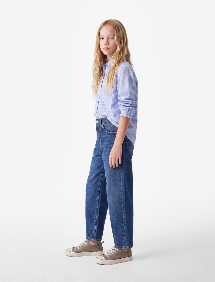 Kız Çocuk Pamuklu Loose Fit Denim Pantolon