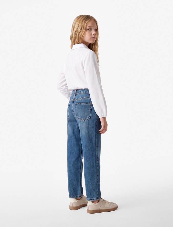 Kız Çocuk Pamuklu Mom Fit Denim Pantolon