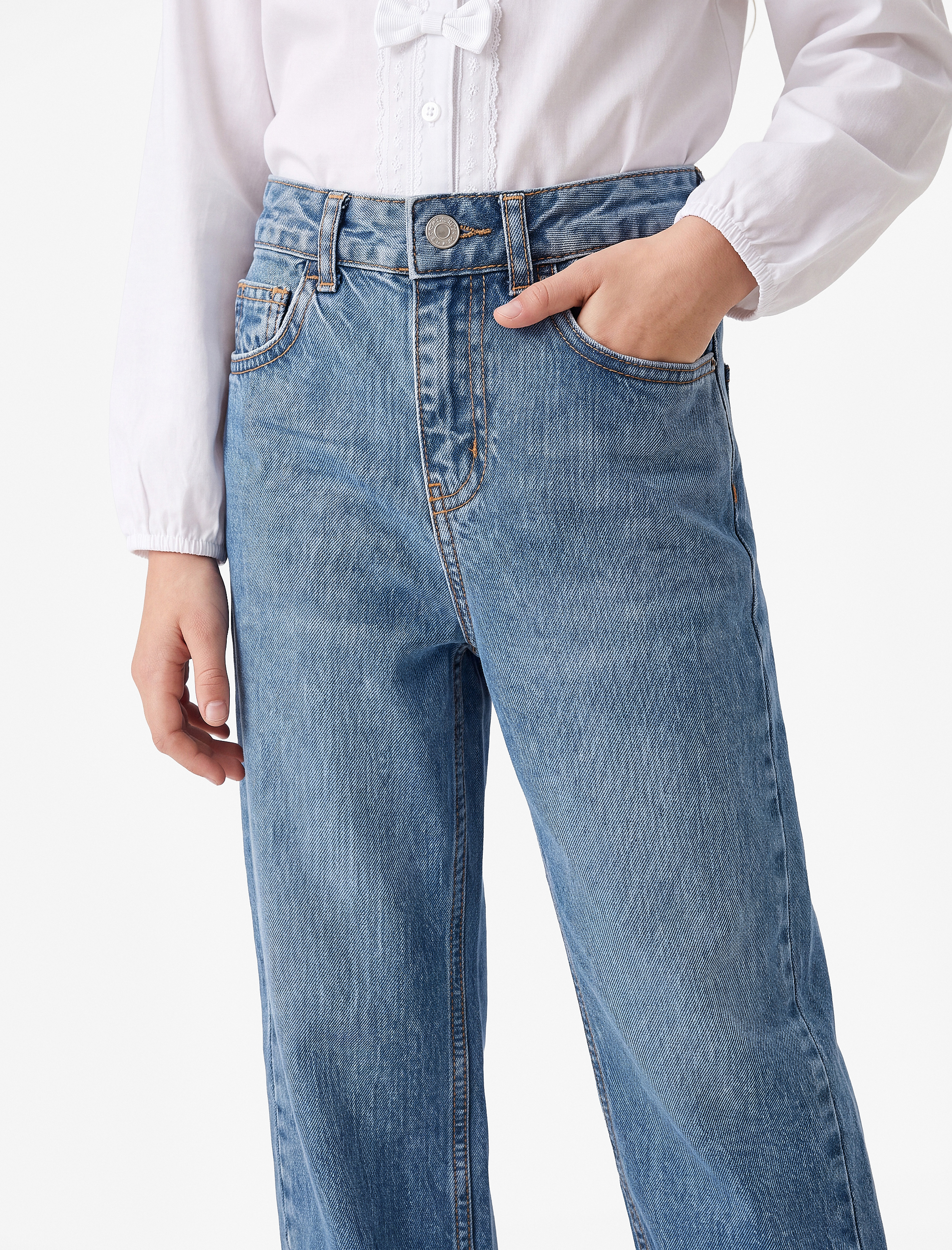  Kız Çocuk Pamuklu Mom Fit Denim Pantolon