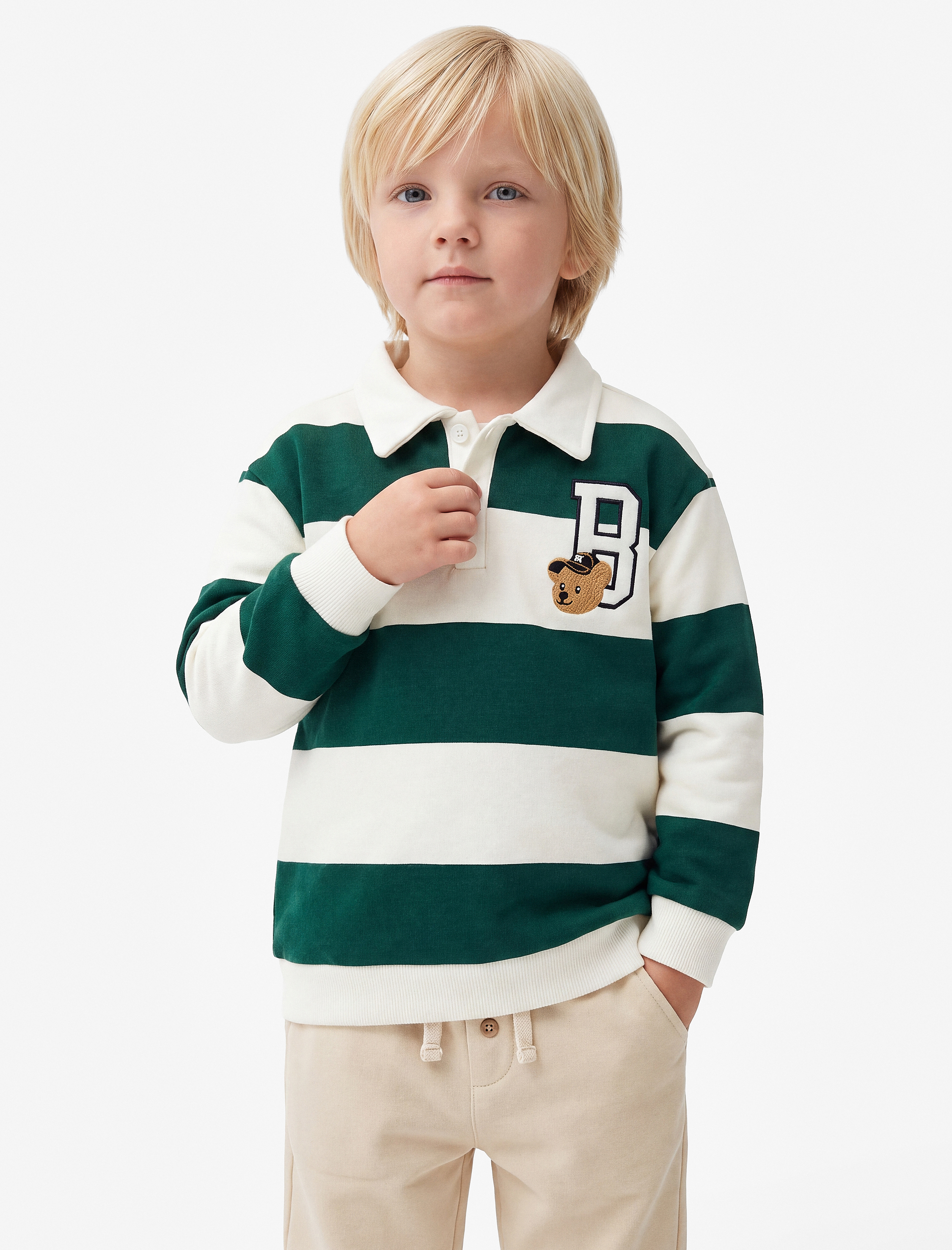  Erkek Bebek İşleme Detaylı Düğmeli Uzun Kollu Oversize Polo Yaka Sweatshirt