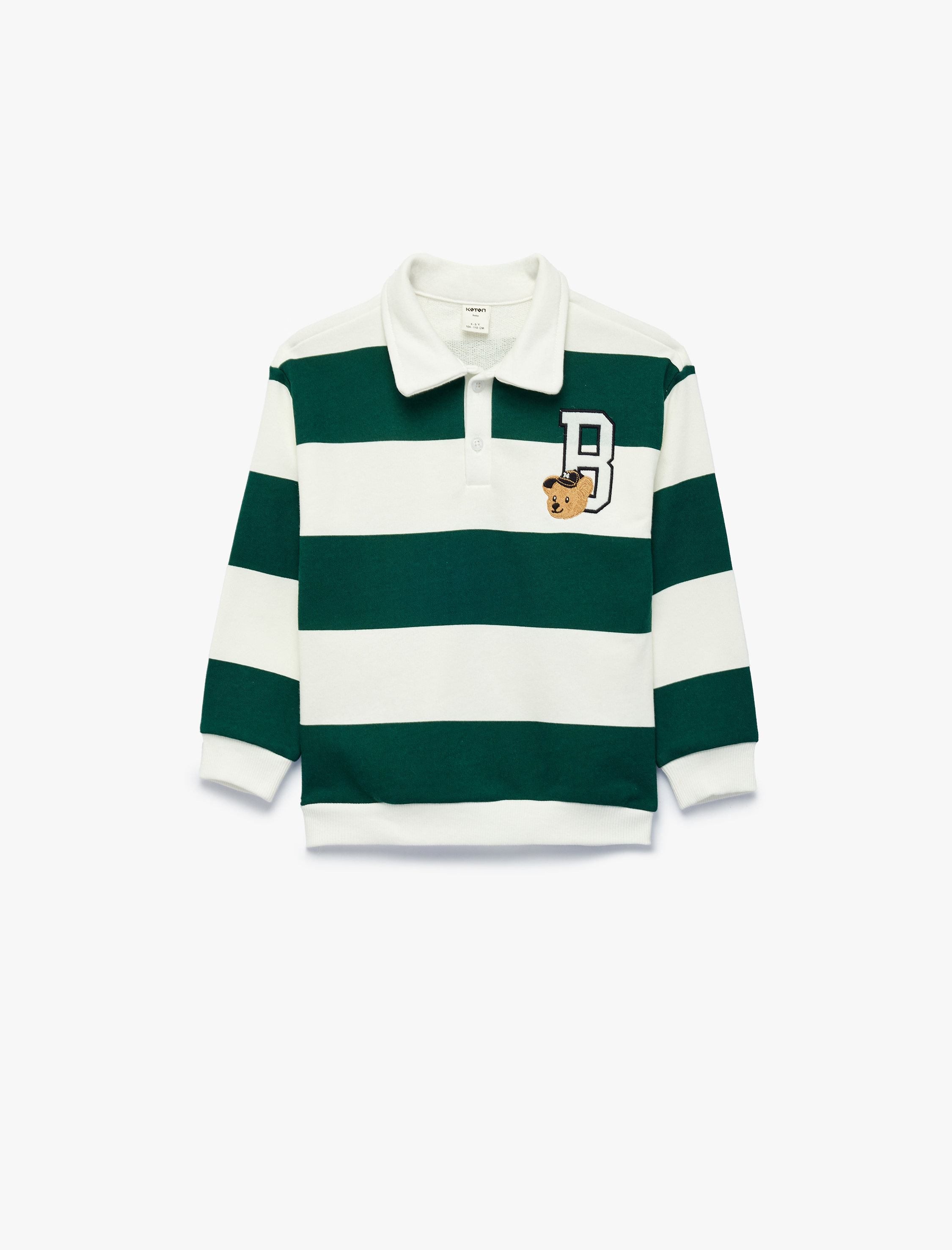  Erkek Bebek İşleme Detaylı Düğmeli Uzun Kollu Oversize Polo Yaka Sweatshirt