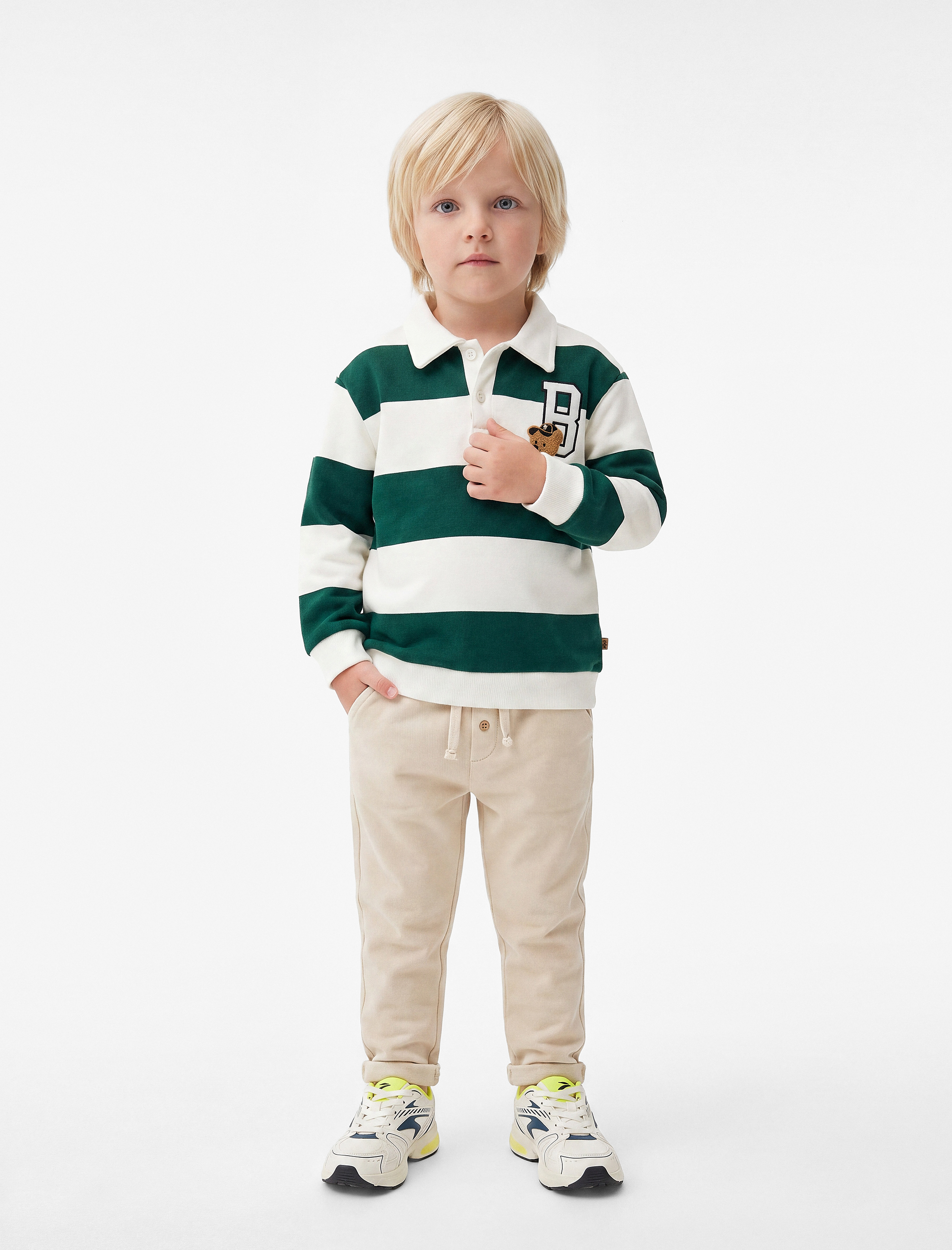  Erkek Bebek İşleme Detaylı Düğmeli Uzun Kollu Oversize Polo Yaka Sweatshirt