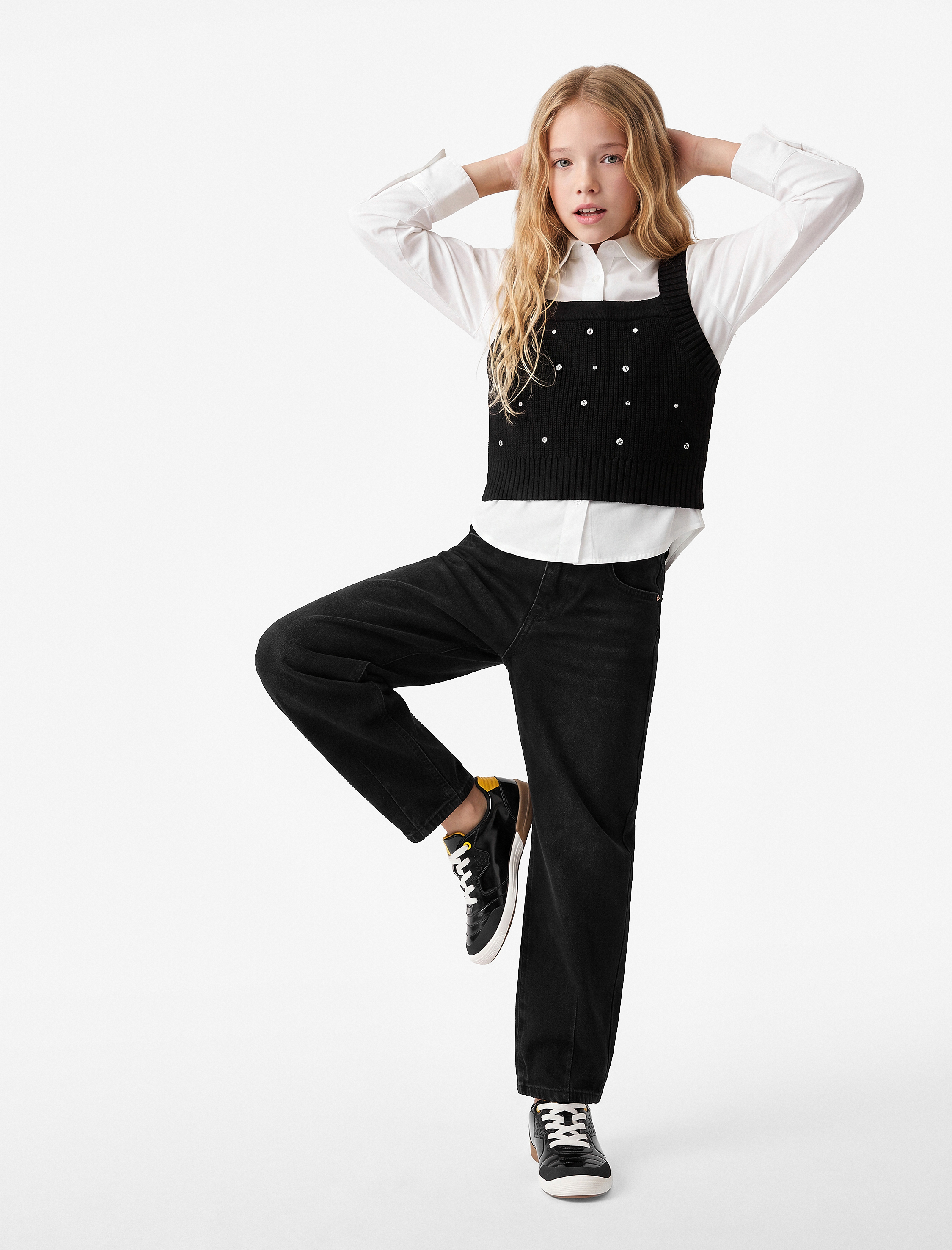  Kız Çocuk Pamuklu Loose Fit Denim Pantolon