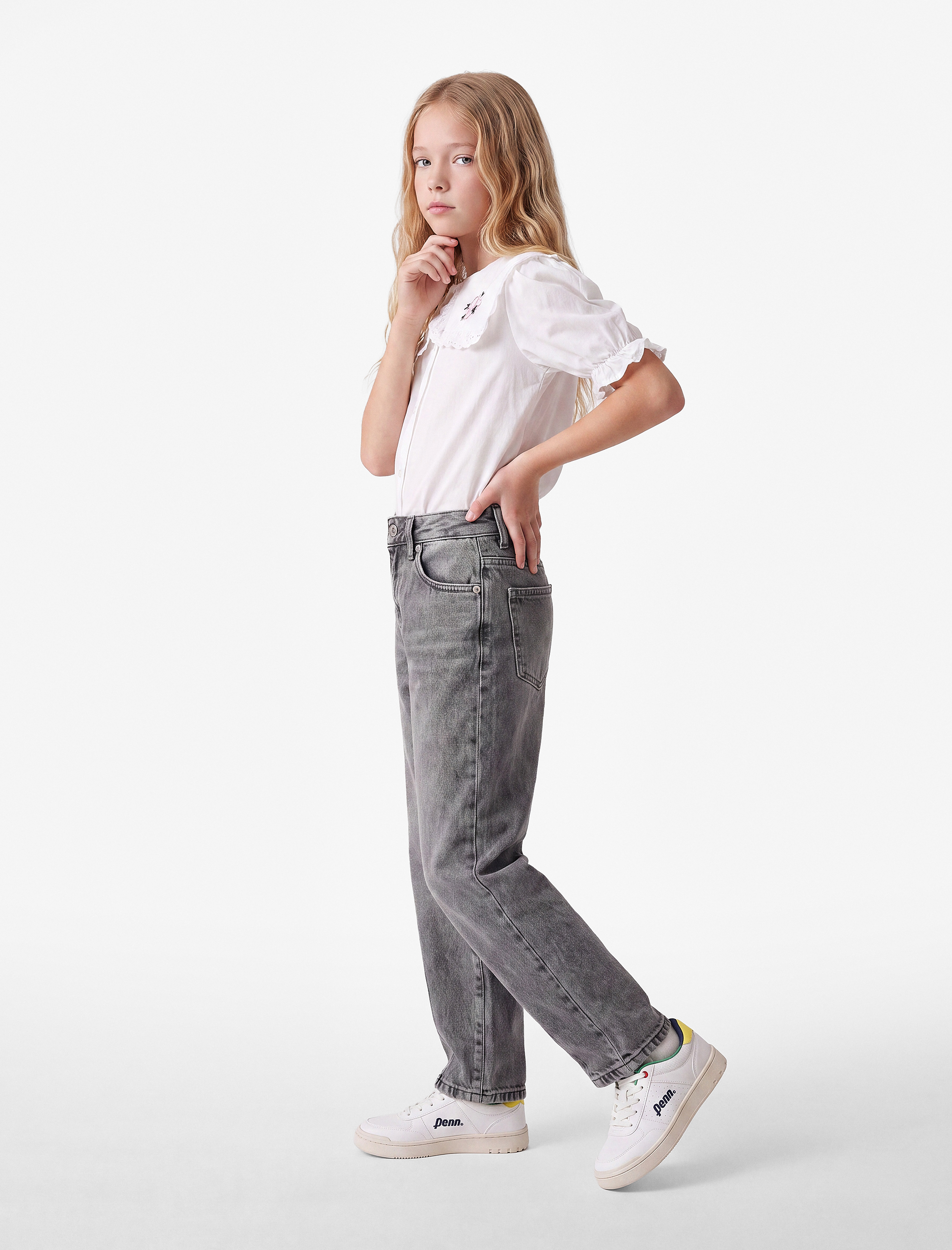  Kız Çocuk Pamuklu Loose Fit Denim Pantolon