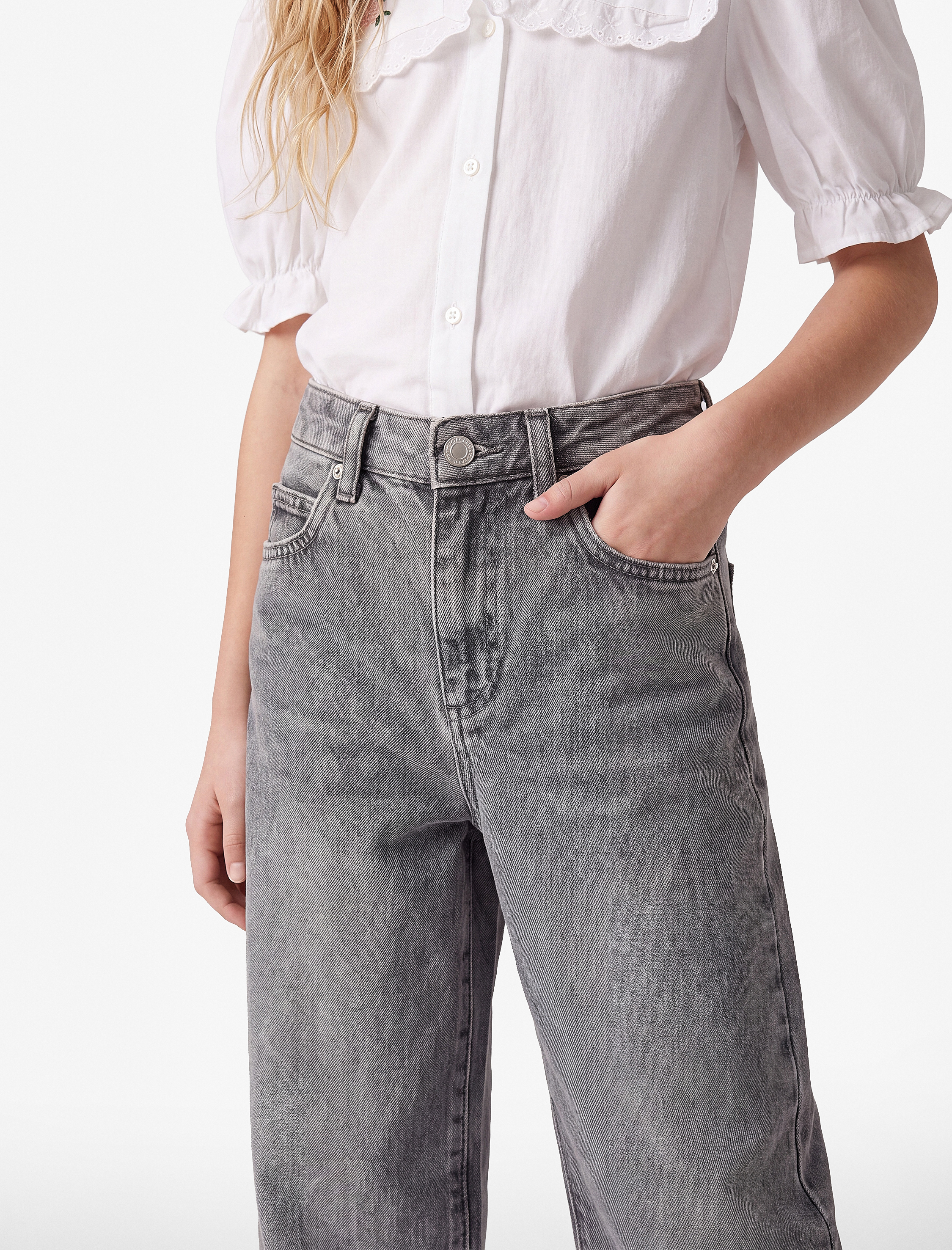  Kız Çocuk Pamuklu Loose Fit Denim Pantolon