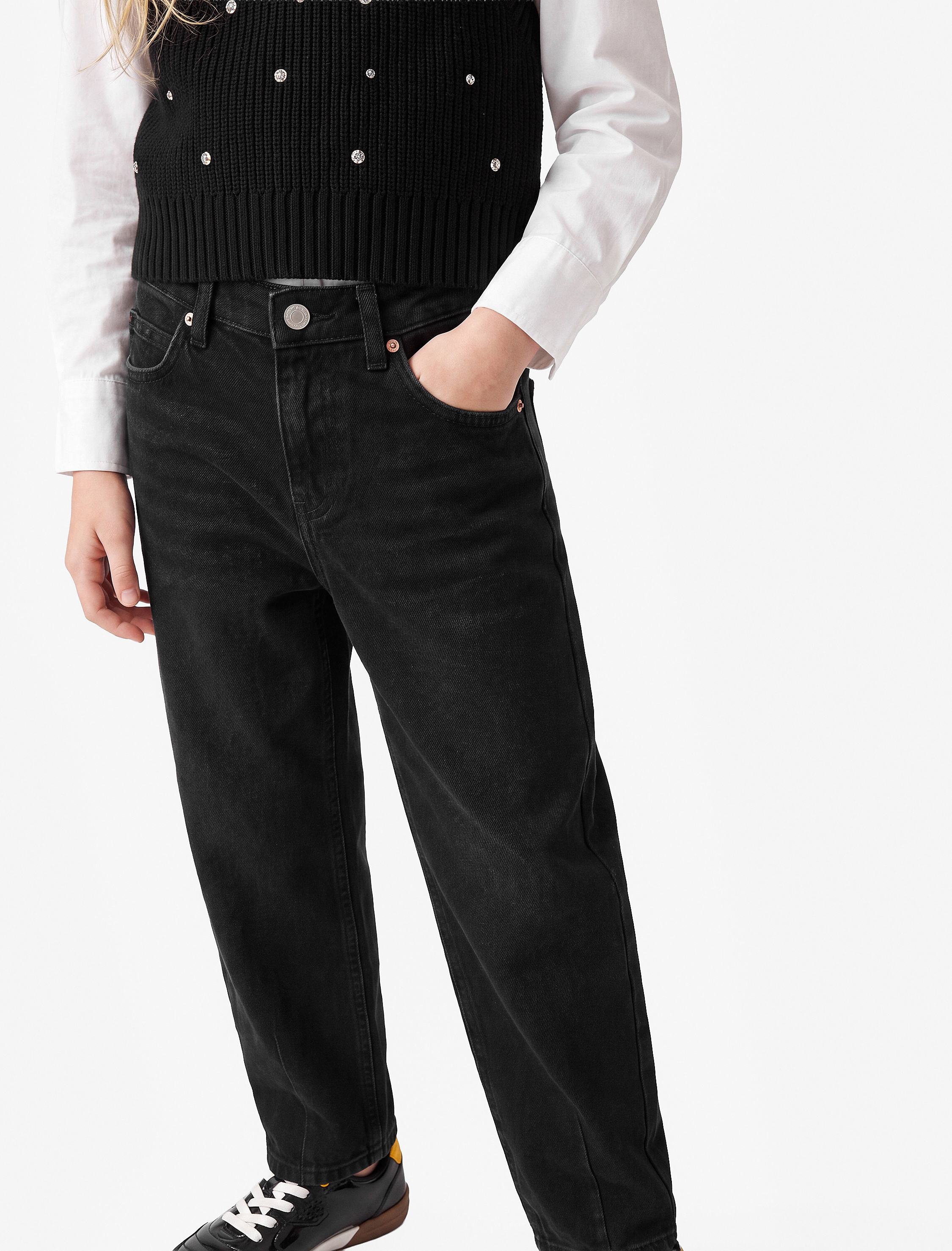  Kız Çocuk Pamuklu Loose Fit Denim Pantolon