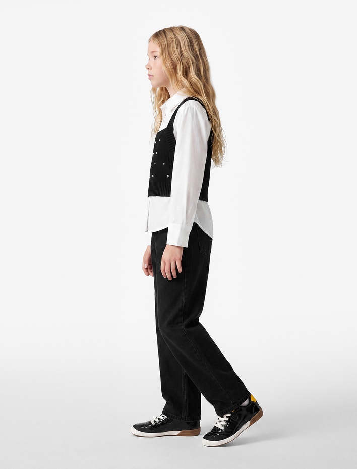 Kız Çocuk Pamuklu Loose Fit Denim Pantolon