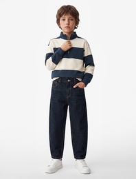 Beli Ayarlanabilir Lastikli Pamuklu Cepli Denim Pantolon