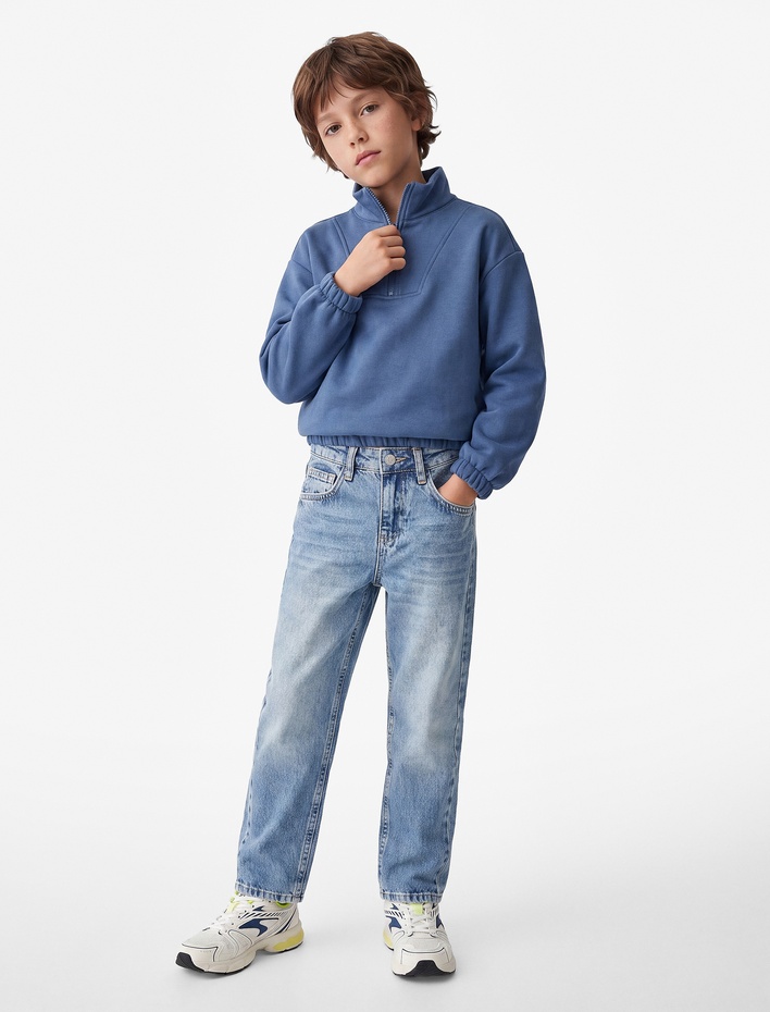 Erkek Çocuk Pamuklu Cepli Rahat Kesim Denim Pantolon