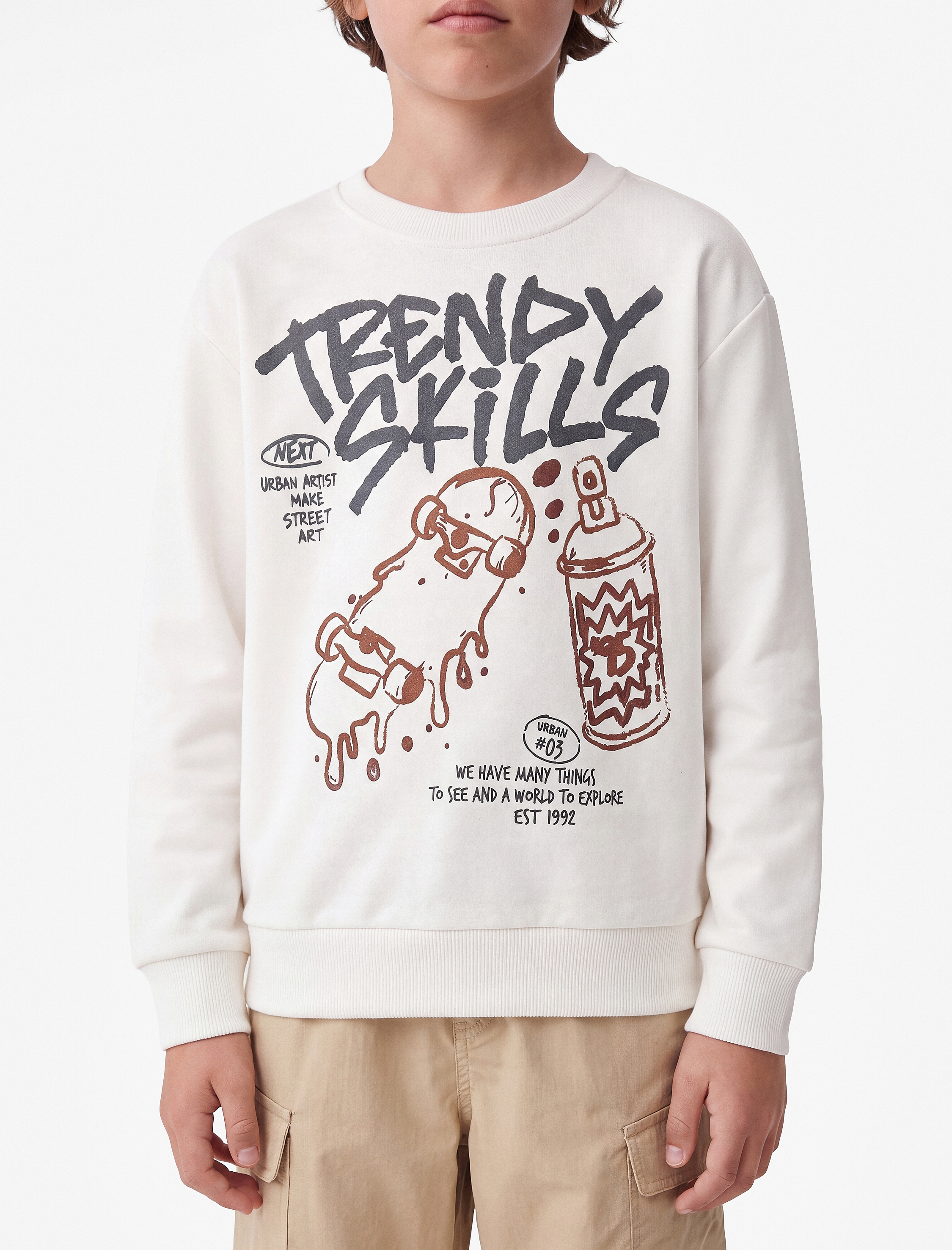  Erkek Çocuk Uzun Kollu Bisiklet Yaka Baskılı Sweatshirt
