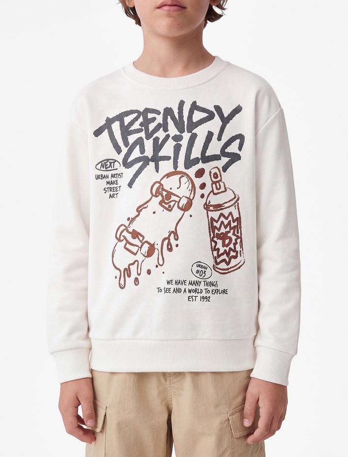 Erkek Çocuk Uzun Kollu Bisiklet Yaka Baskılı Sweatshirt