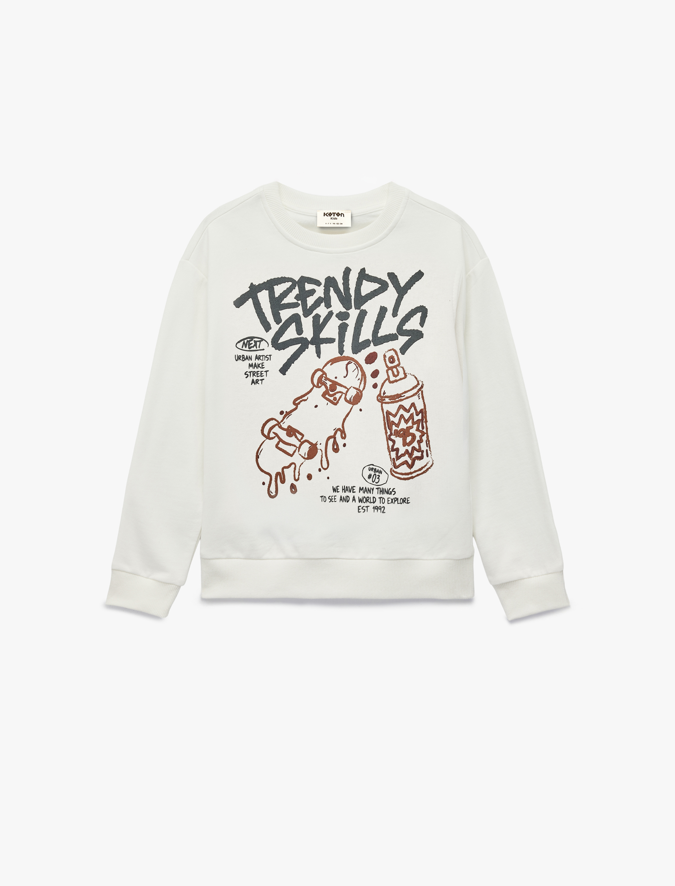  Erkek Çocuk Uzun Kollu Bisiklet Yaka Baskılı Sweatshirt