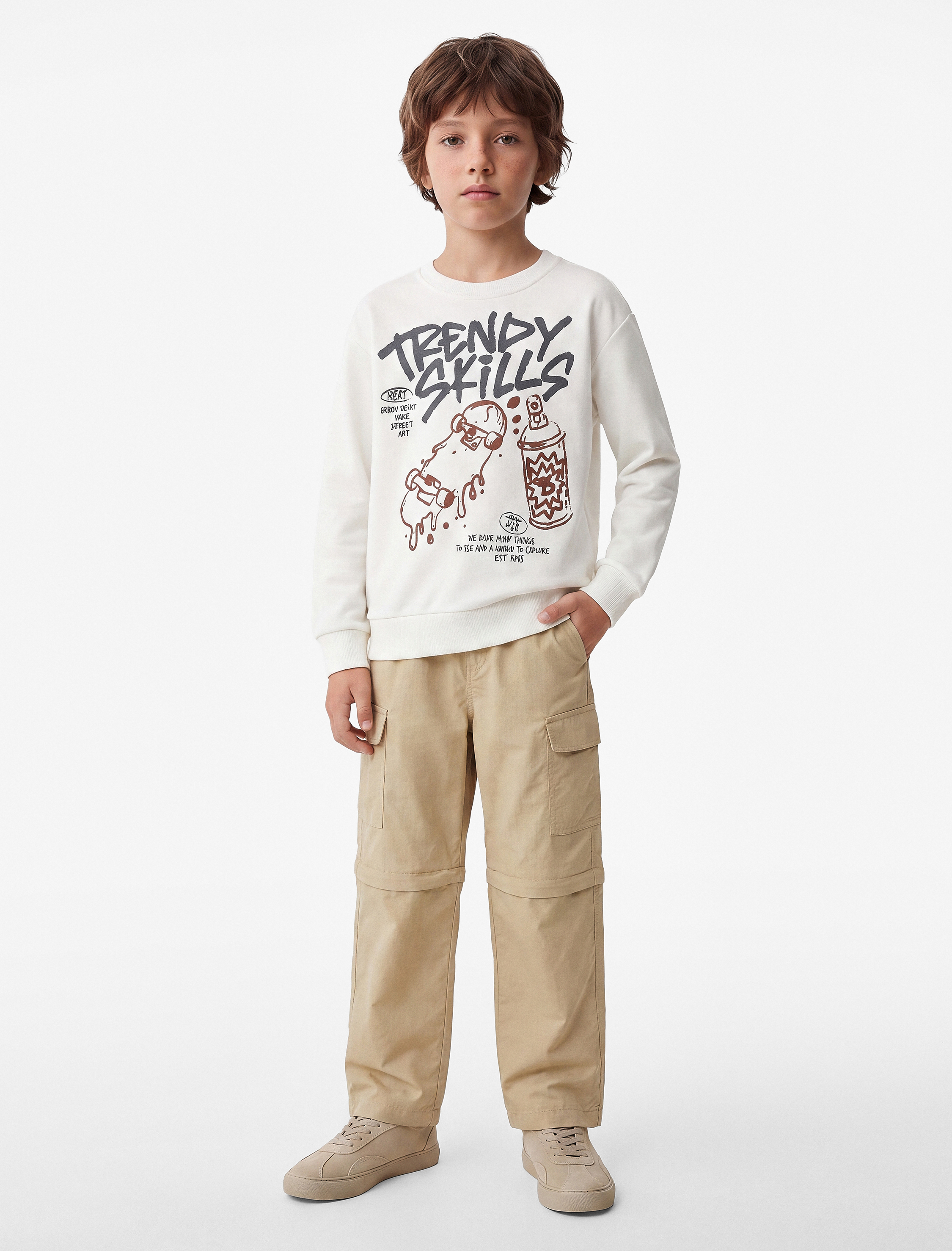  Erkek Çocuk Uzun Kollu Bisiklet Yaka Baskılı Sweatshirt