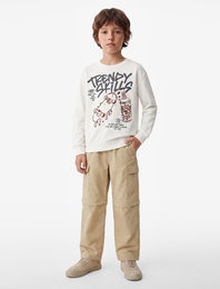 Uzun Kollu Bisiklet Yaka Baskılı Sweatshirt