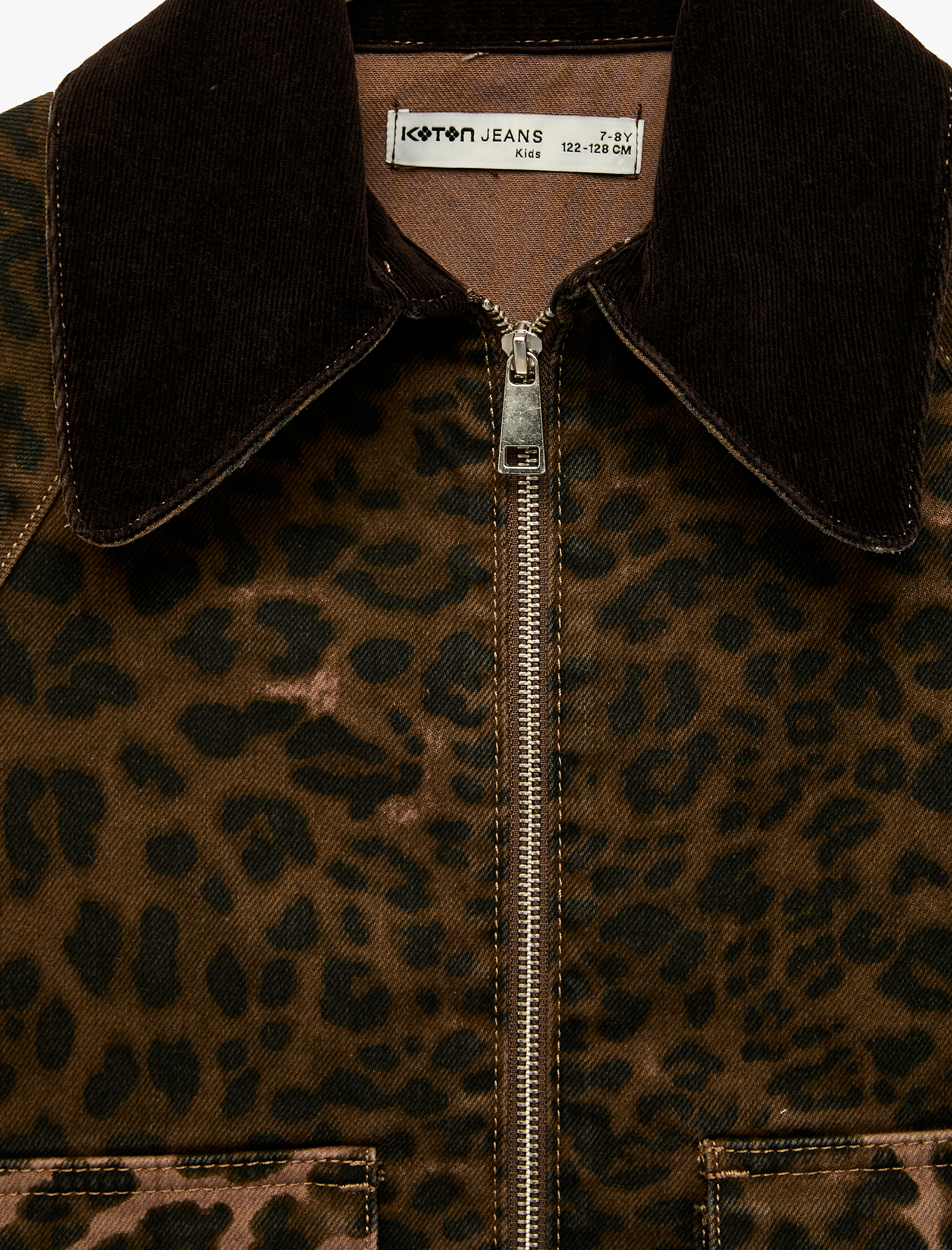  Kız Çocuk Pamuklu Polo Yaka Leoparlı Oversize Mevsimlik Ceket