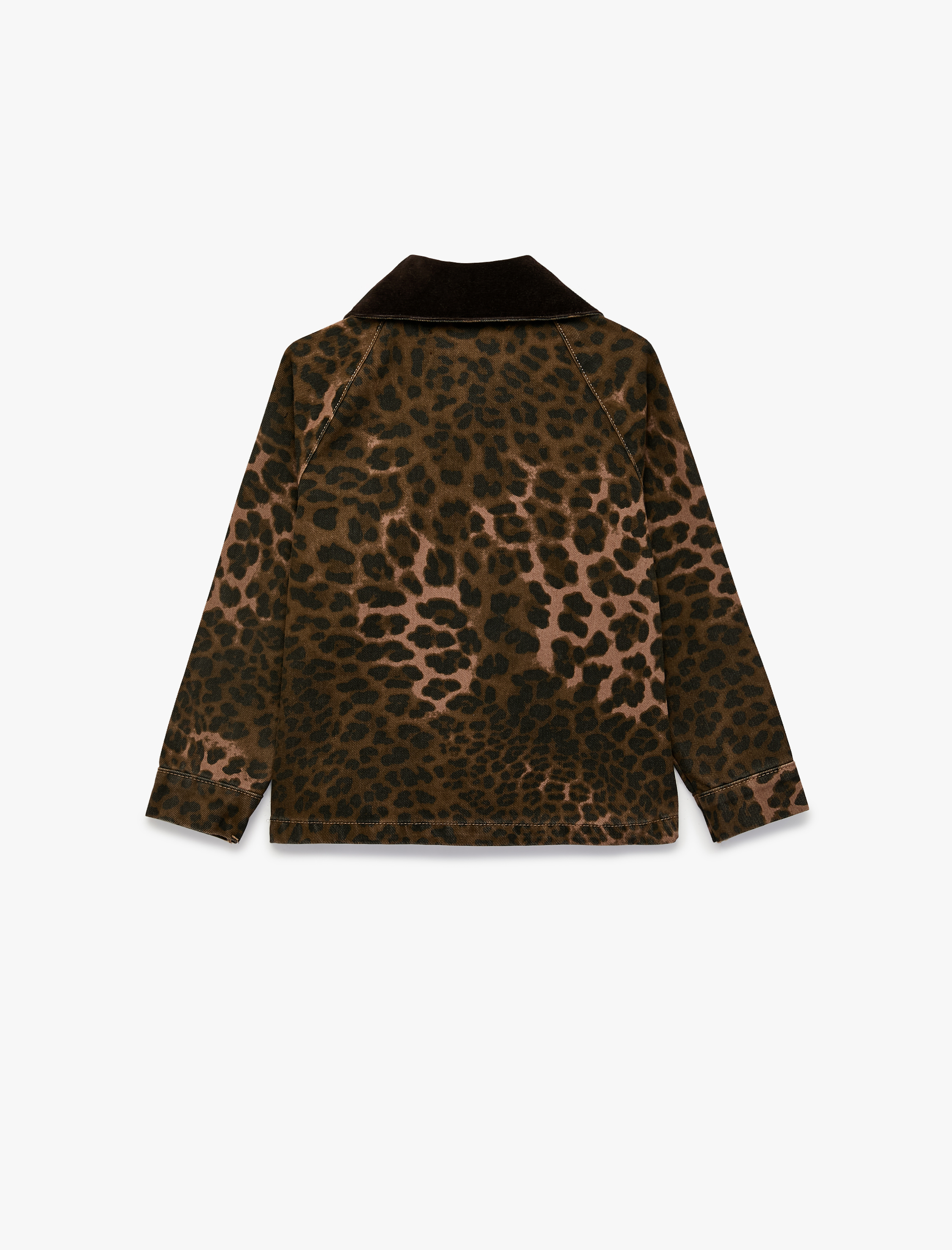  Kız Çocuk Pamuklu Polo Yaka Leoparlı Oversize Mevsimlik Ceket