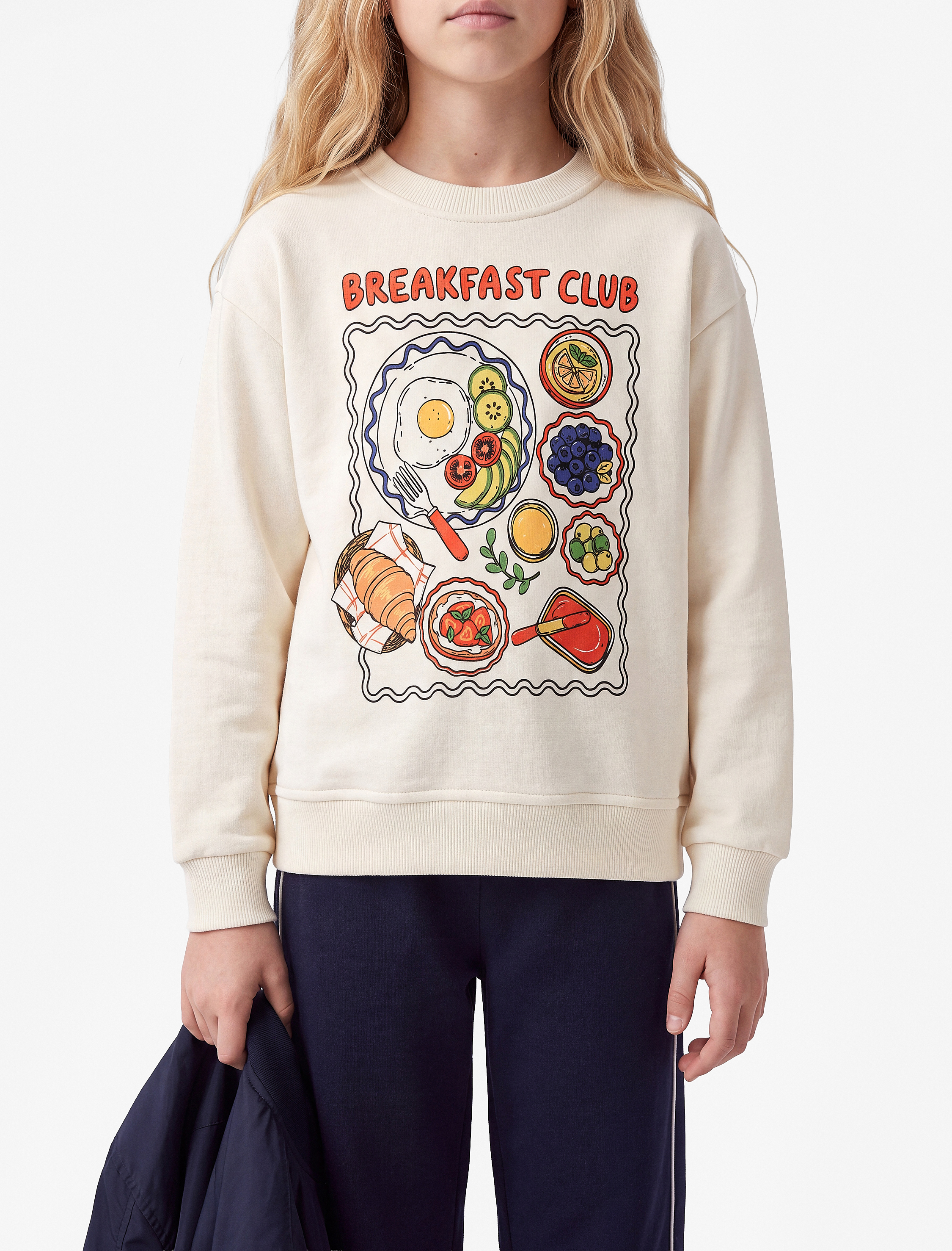  Kız Çocuk Uzun Kollu Bisiklet Yaka Baskılı Sweatshirt